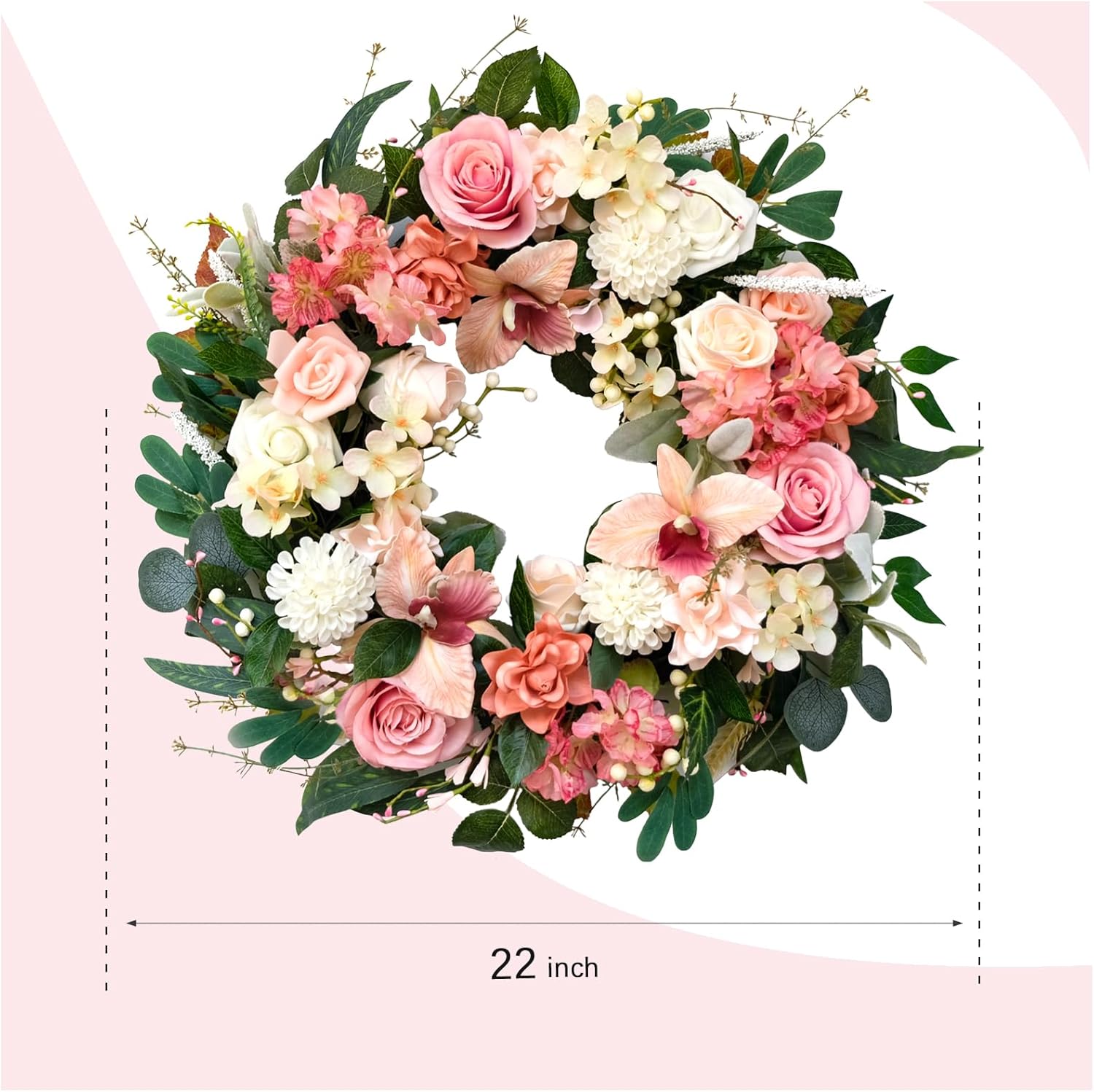 24 Inch Spring Floral Wreath for Front Door