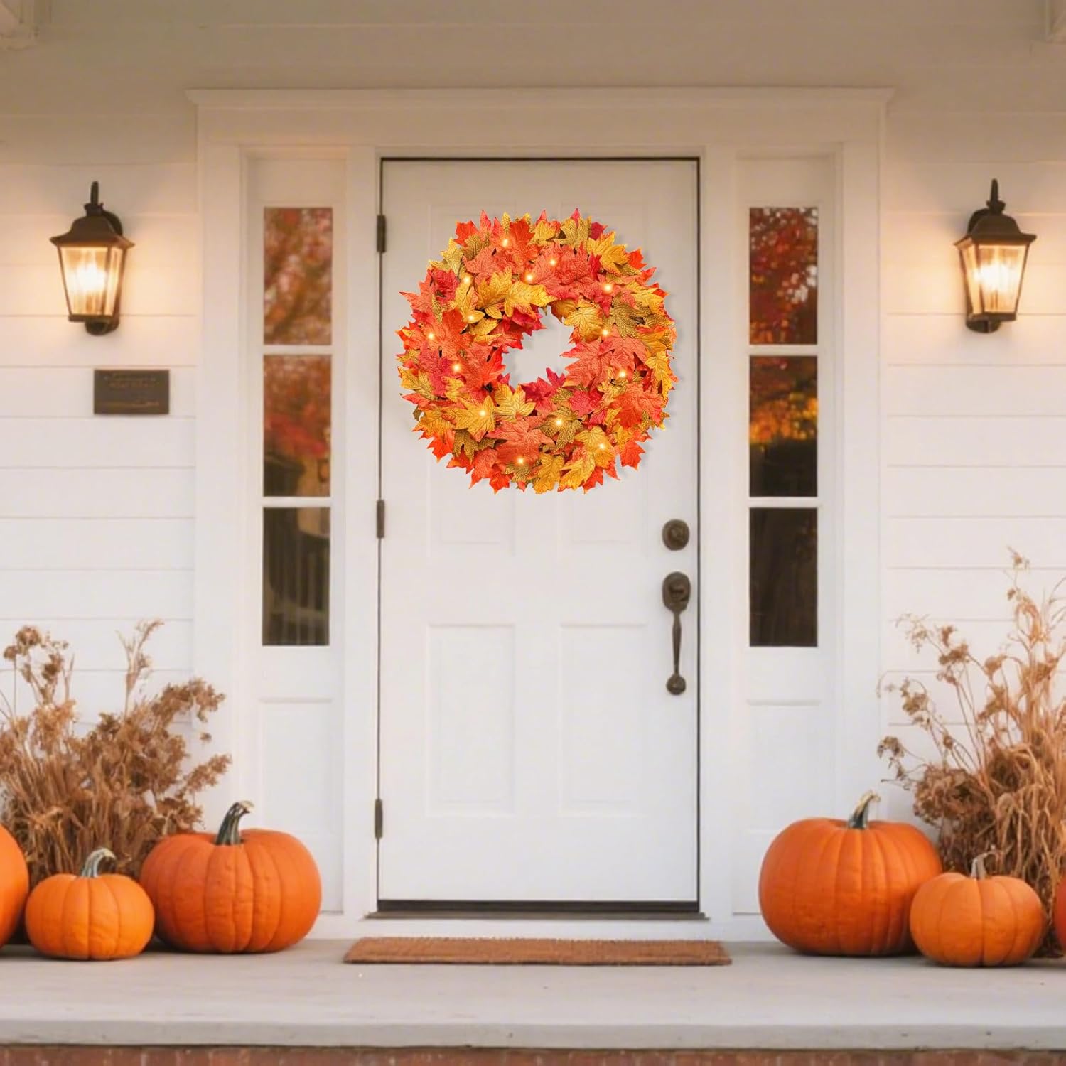 26 Inch Foldable Fall Wreath with Lights and Timer
