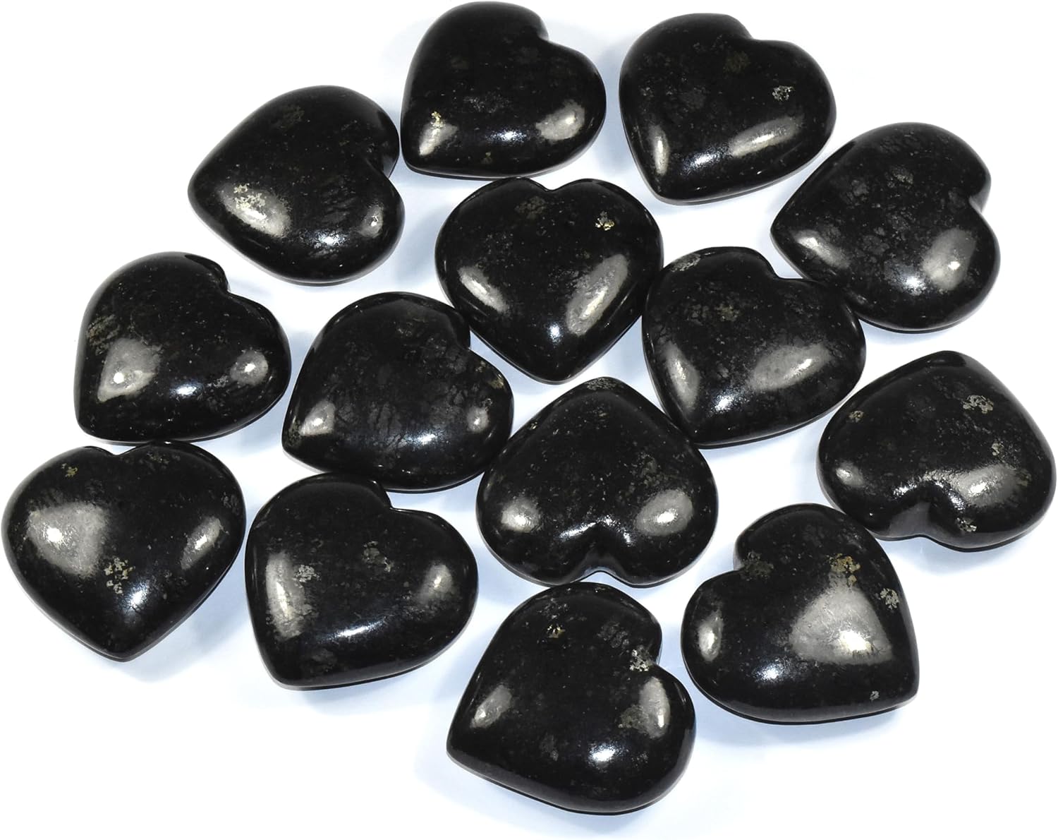 25 Inch Nuummite Carved Heart Crystal Decor Pair with Stand