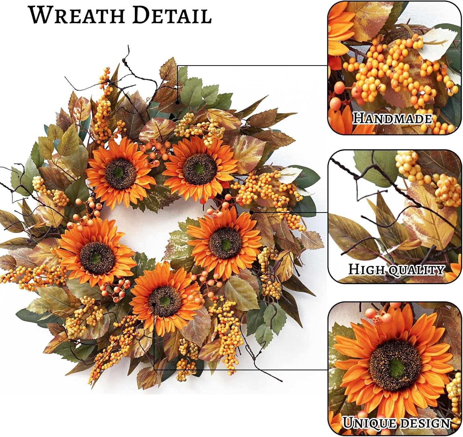 Autumn Door Wreath with Sunflowers and Leaves