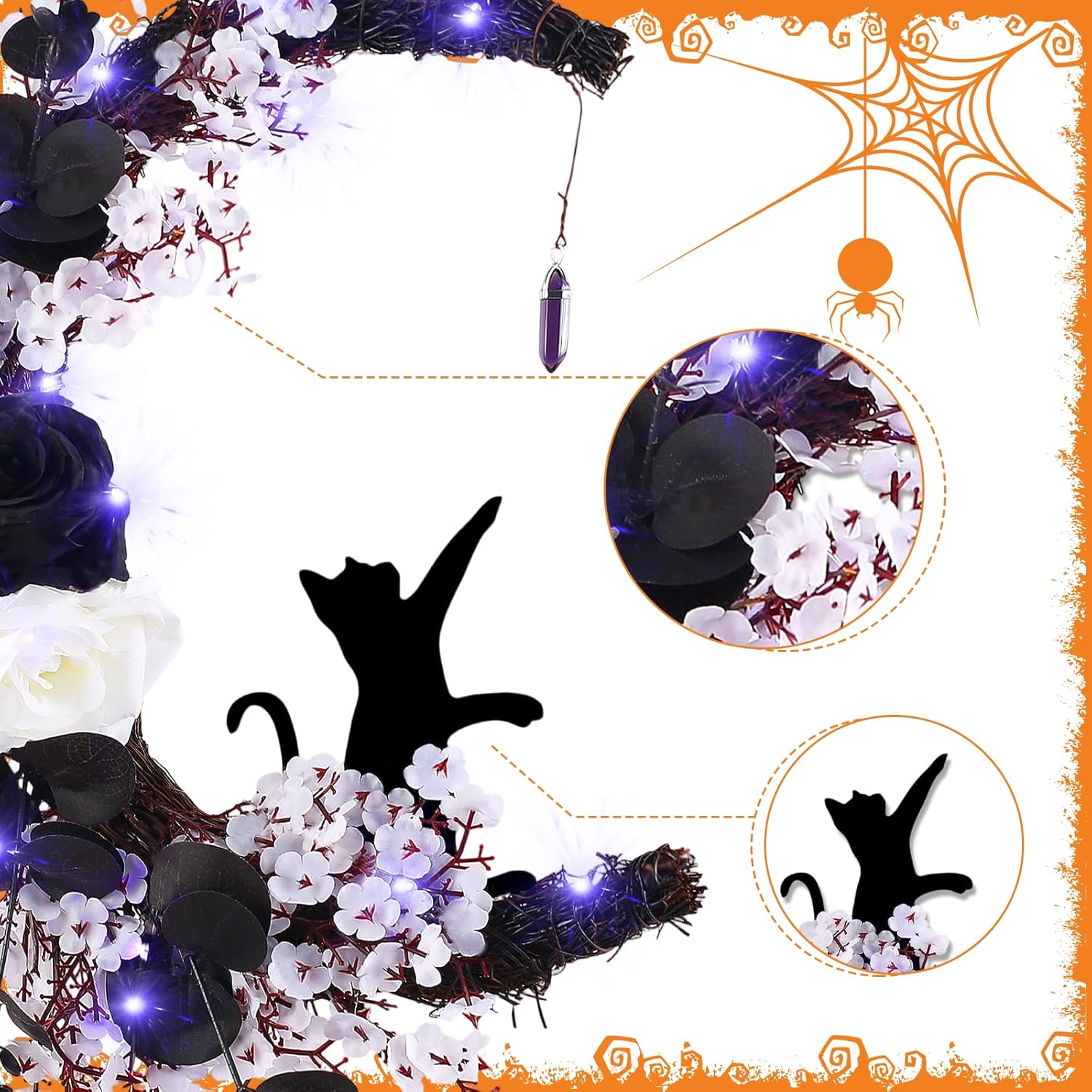 MyCoats 2025 Halloween Wreath Black Cat Door Decor