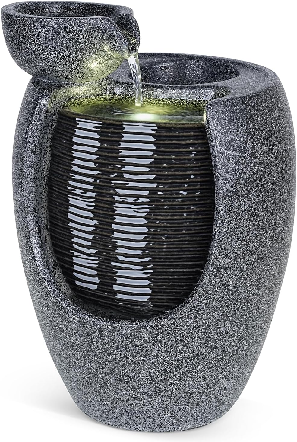 10 Inch Ceramic LED Tabletop Water Fountain with Plant Holder