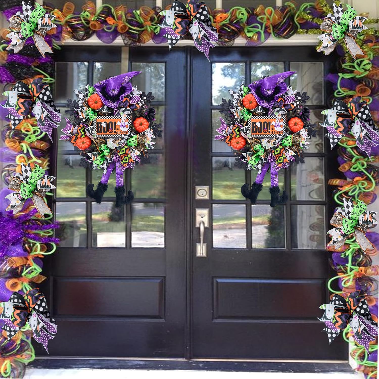 20 Inch Halloween Wreath with Witch Legs and Pumpkins