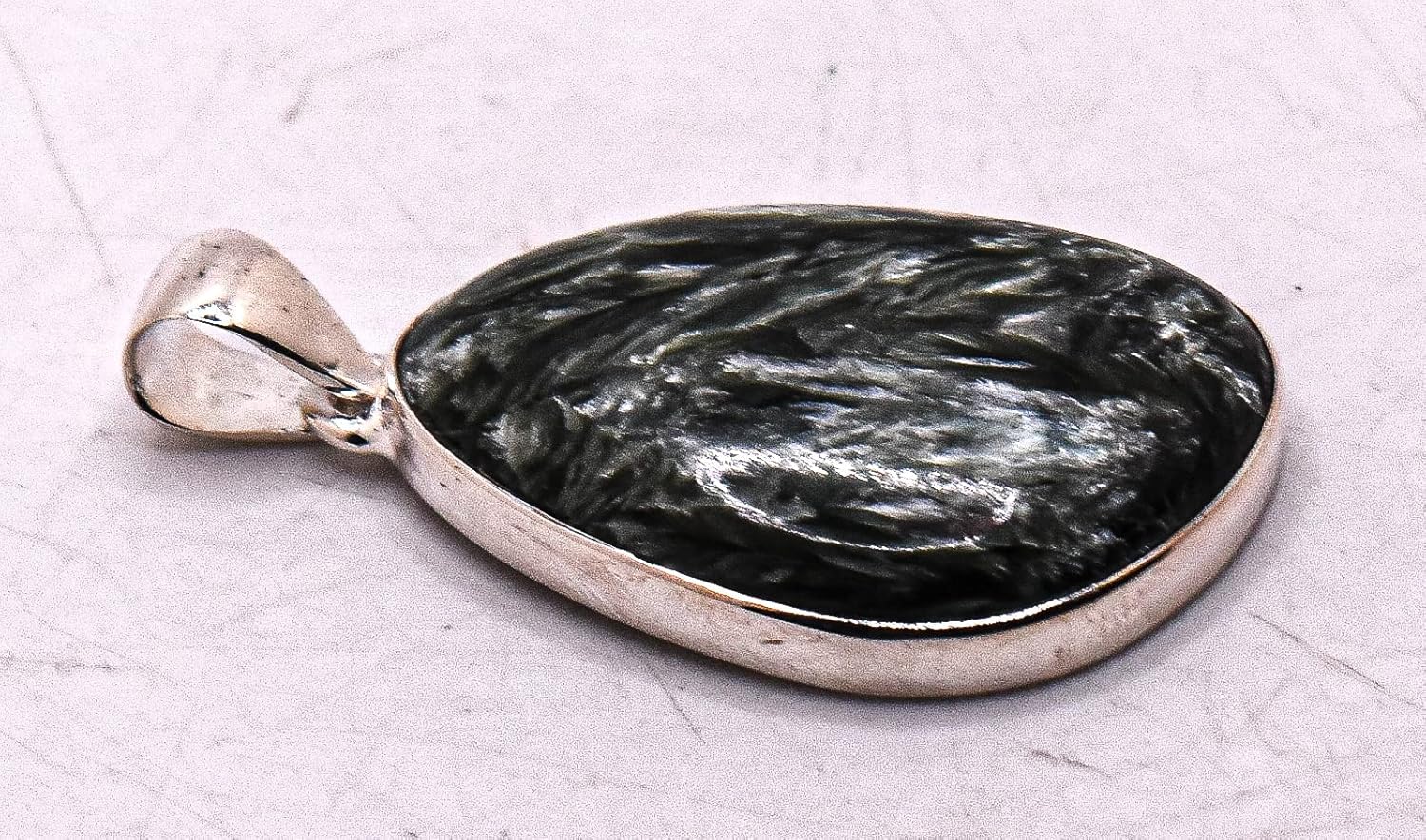 35mm Green Clinochlore Seraphinite Pendant in Sterling Silver