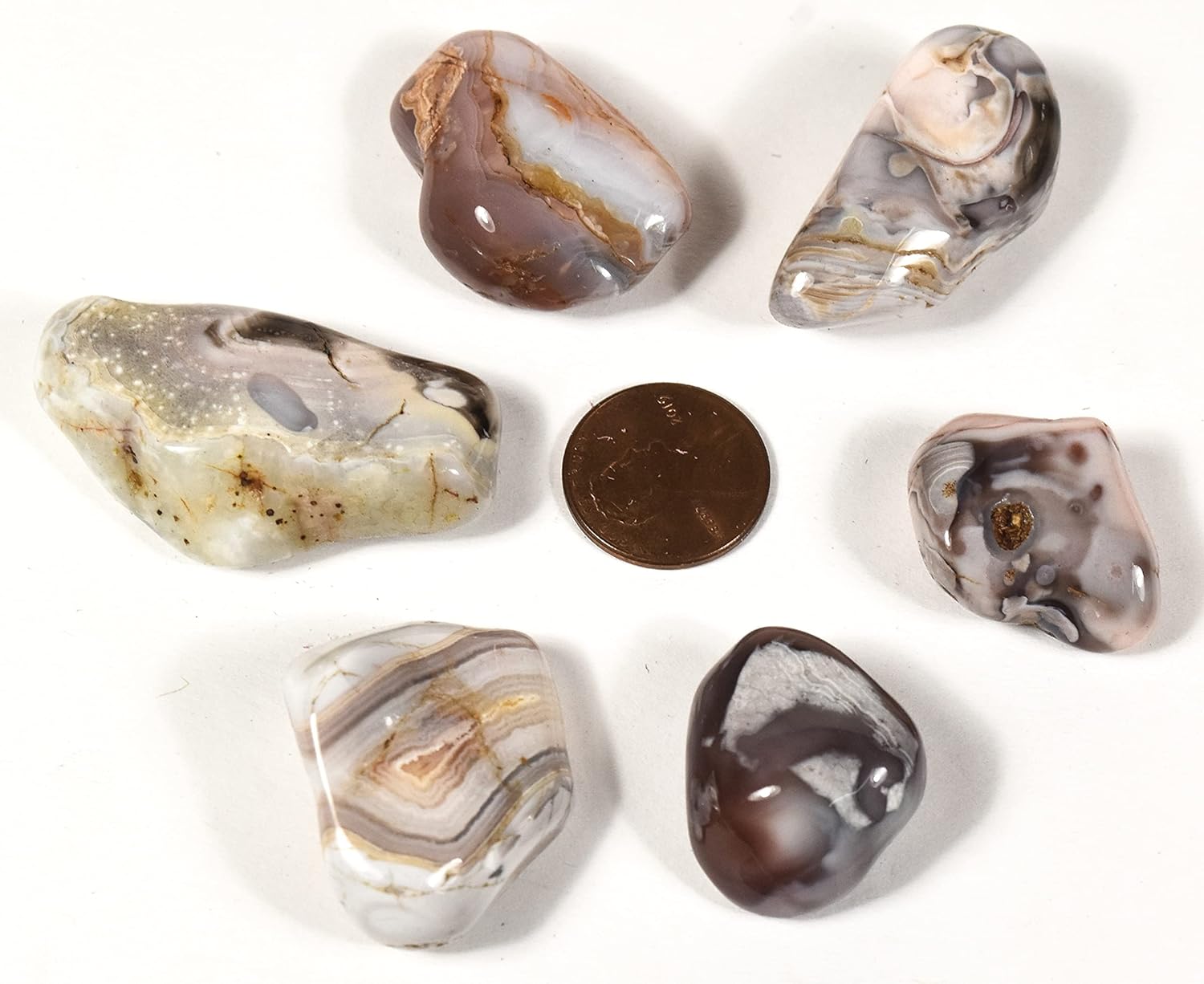 10PCS Pink Botswana Agate Tumbled Stones for Indoor Fountains