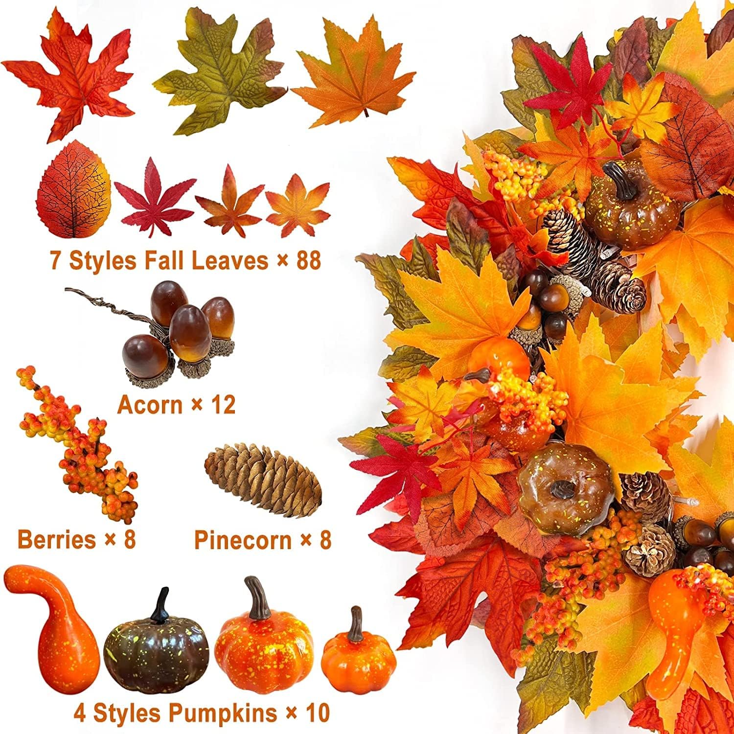20 Inch Fall Wreath with LED Lights and Timer