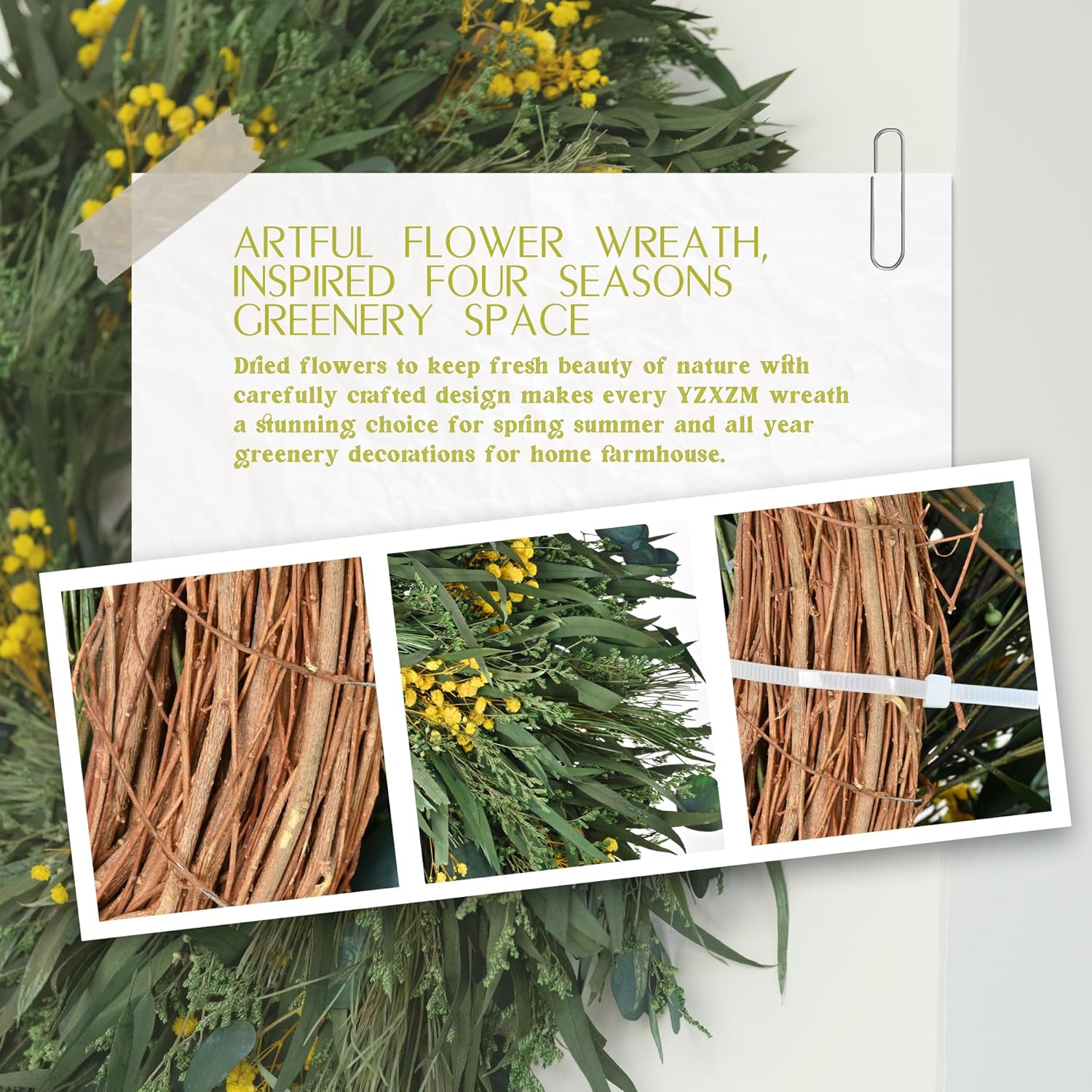 Handmade Dried Flower Wreath 24 Inch for Front Door Entryway