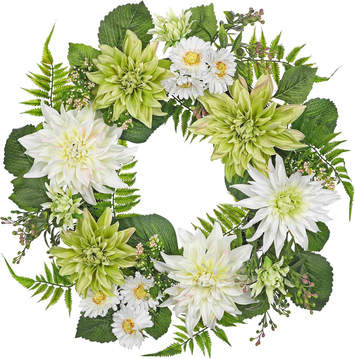 Briful 20 Inch Artificial Dahlia Wreath for Front Door