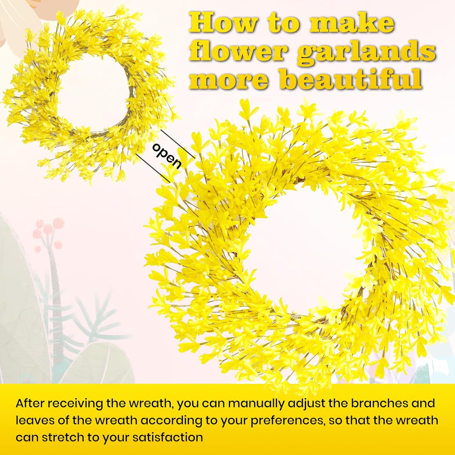 20 Inch Artificial Forsythia Flower Wreath Yellow Decor