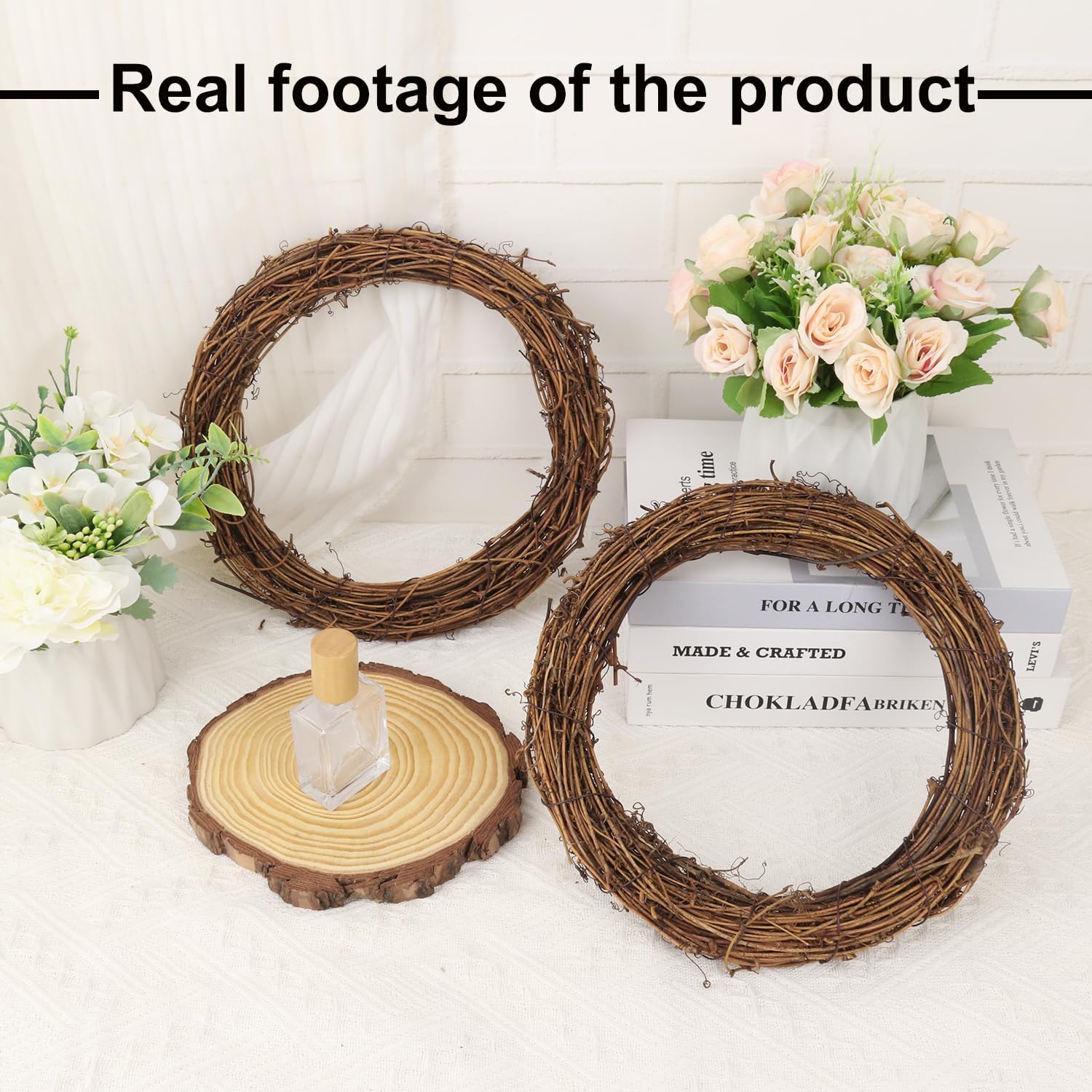 7pcs 10 Inch Natural Rattan Wreath for Home Decor