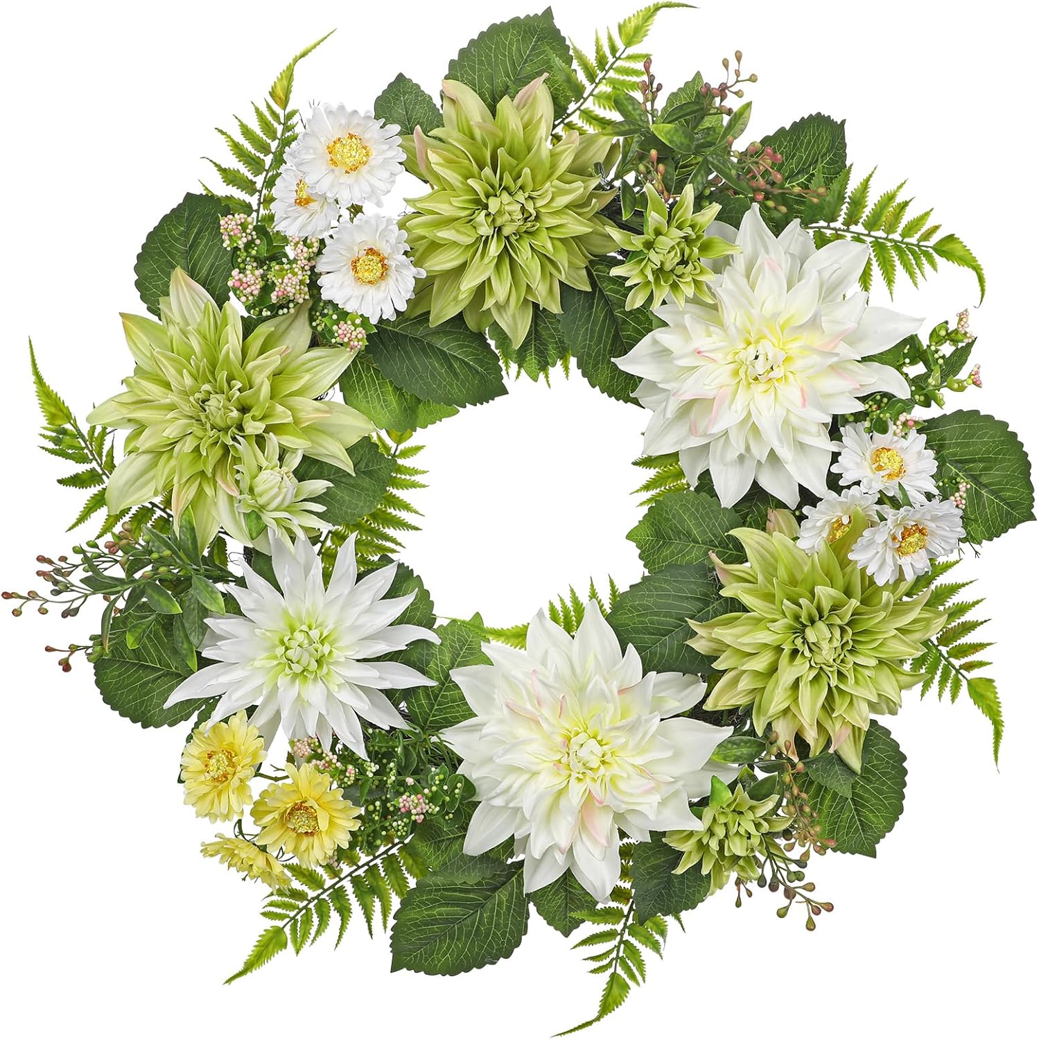 Briful 24 Inch Artificial Dahlia Wreath for Front Door