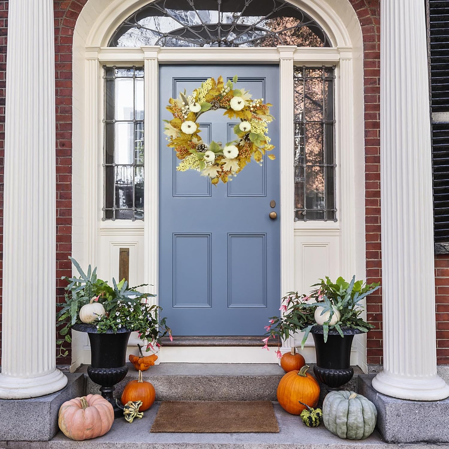 22 Artificial Fall Wreath with Pumpkin and Maple Leaves