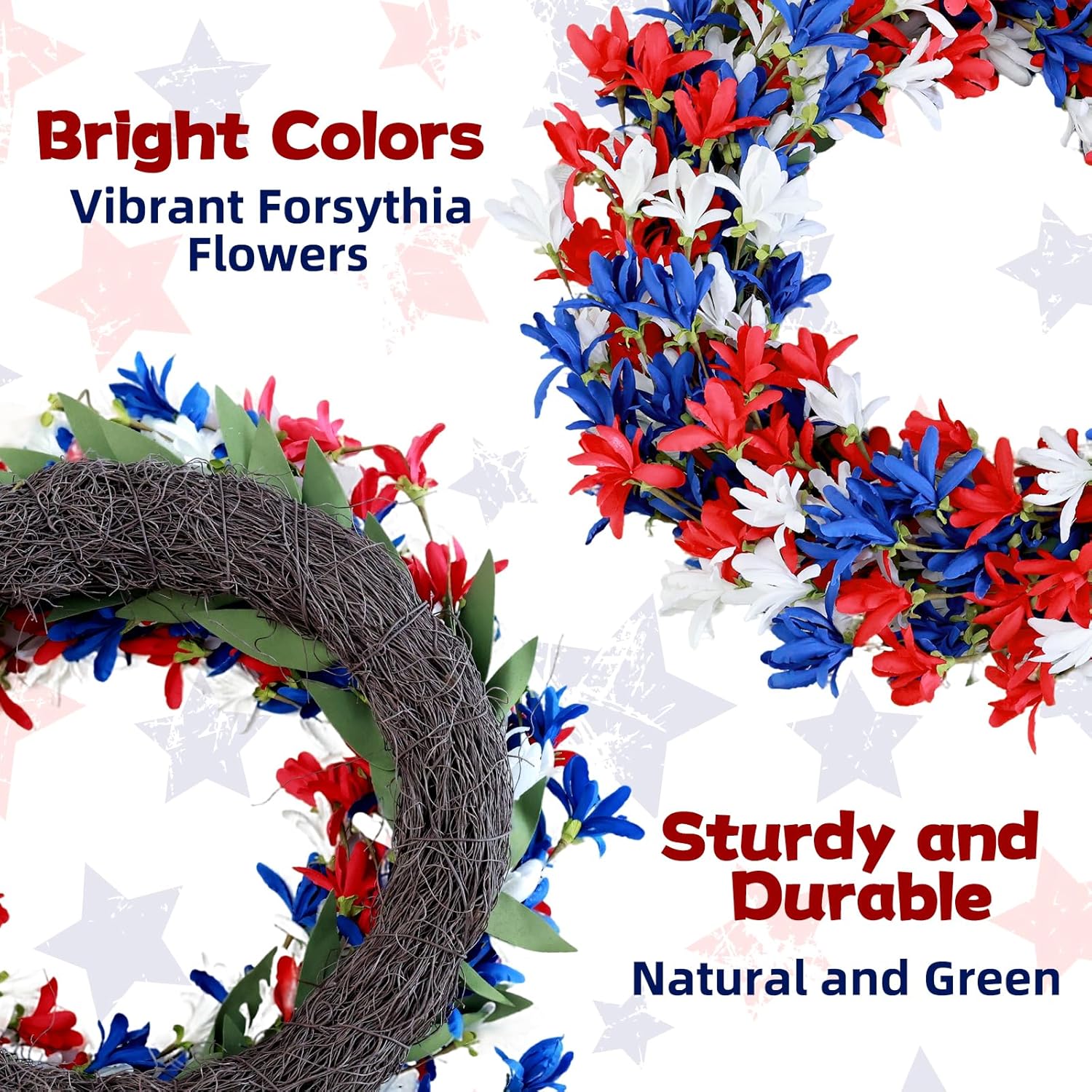 4th of July Wreath with Red White Blue Flowers