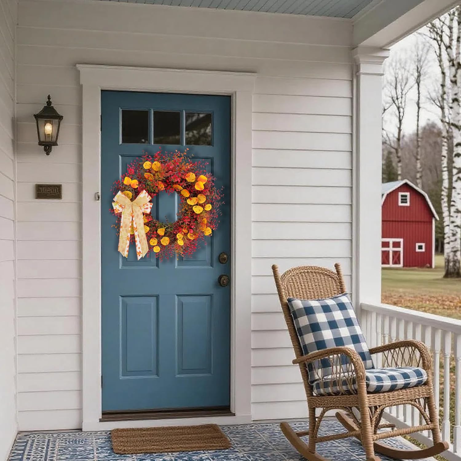 CYANBLOOM 24 Inch Fall Wreath with Maple Bow
