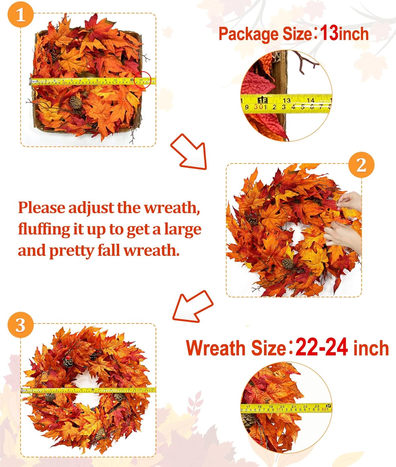 24 Inch Lighted Fall Wreath for Front Door