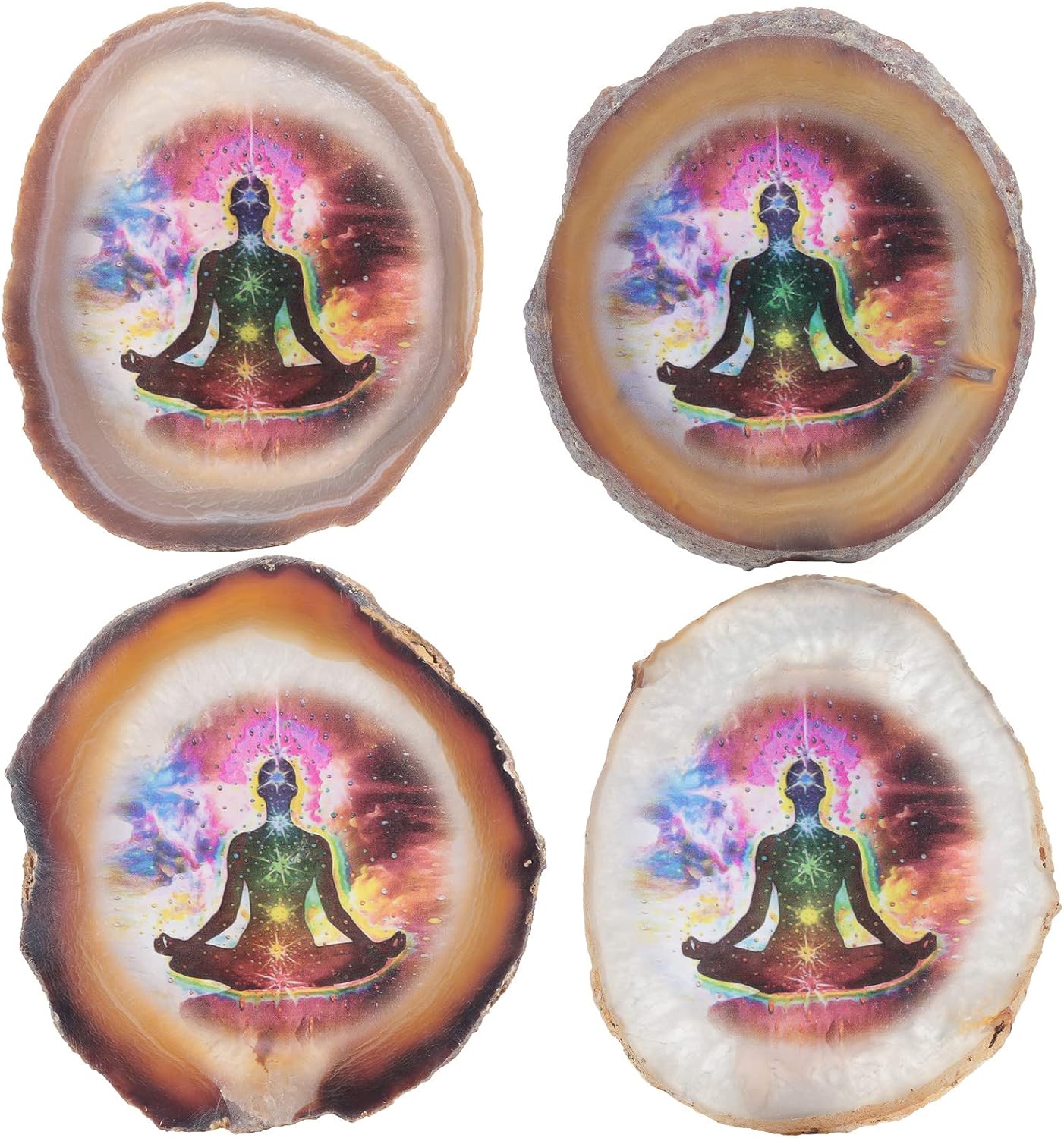 TUMBEELLUWA 7 Chakra Agate Slice Decor with Stand
