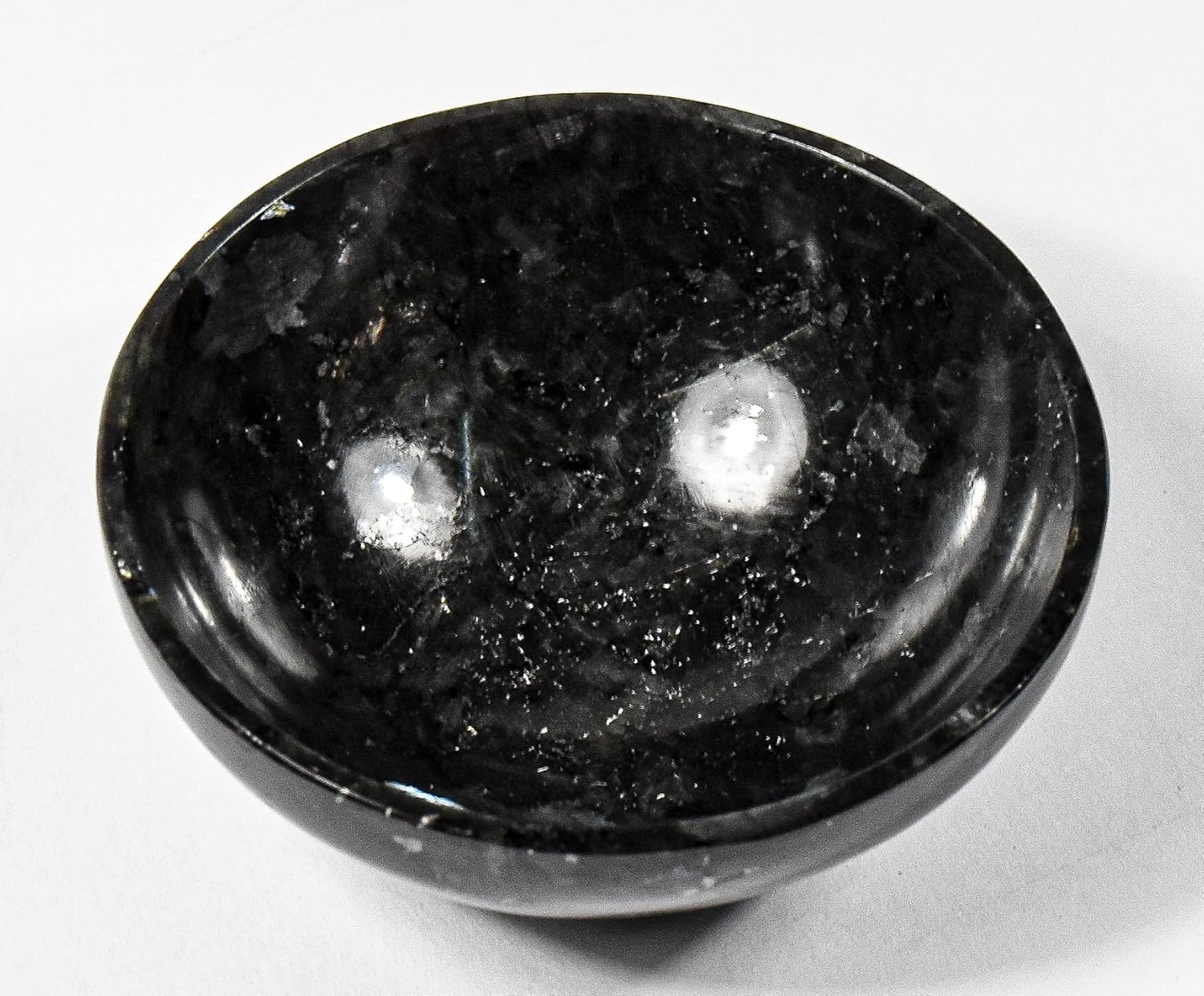 3 Inch Black Larvikite Gemstone Bowl with Moonstone Mix