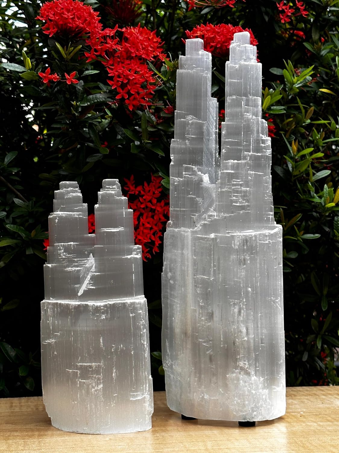 Gaf Treasures Selenite Twin Skyscraper Lamp