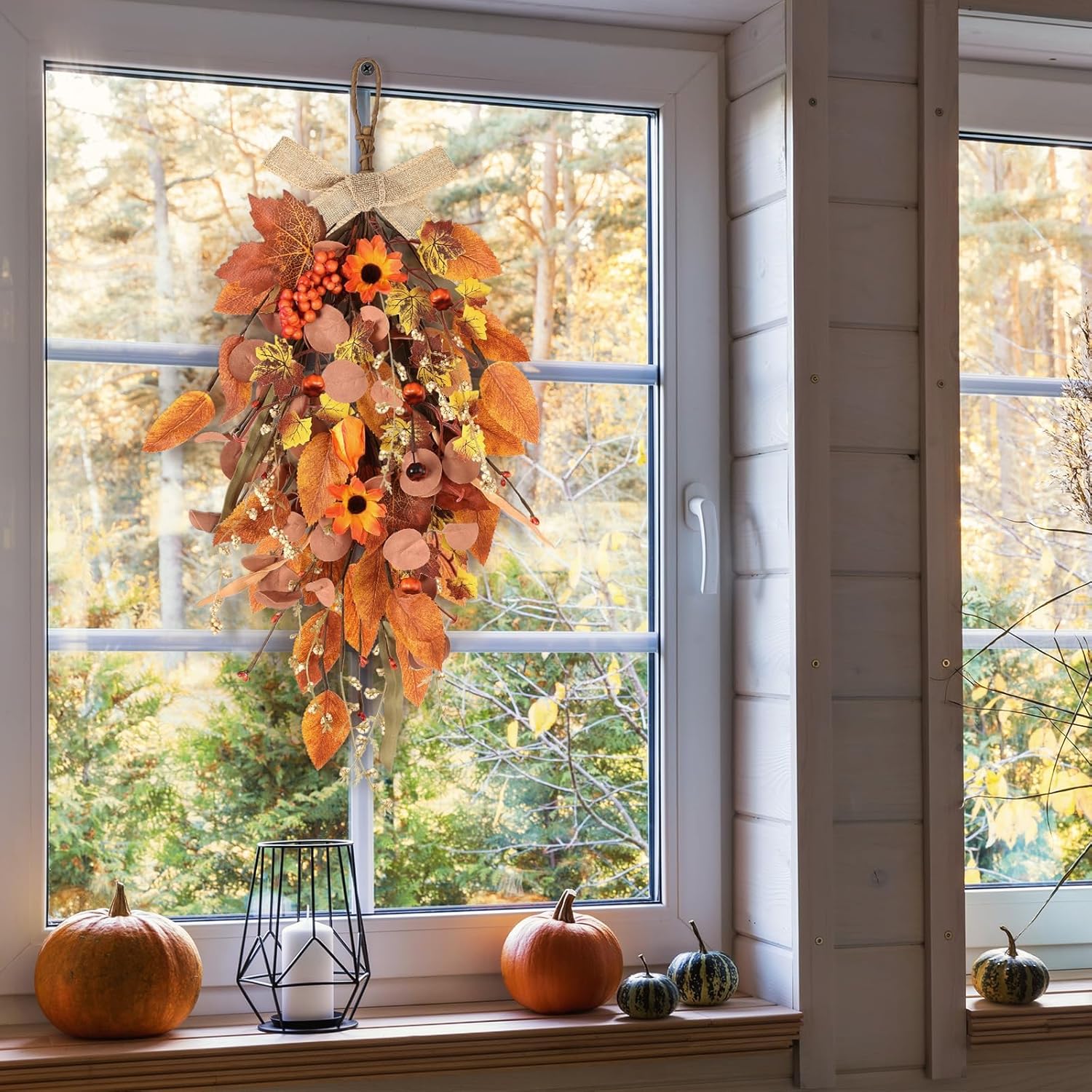 2 Pcs 24 Autumn Harvest Teardrop Wreath for Front Door
