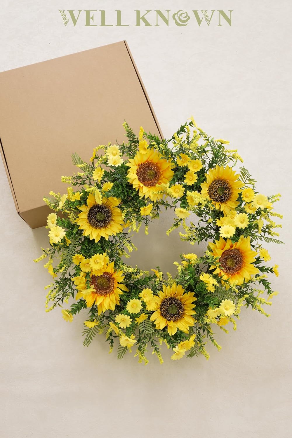 21 Inch Yellow Silk Sunflower Wreath for Front Door