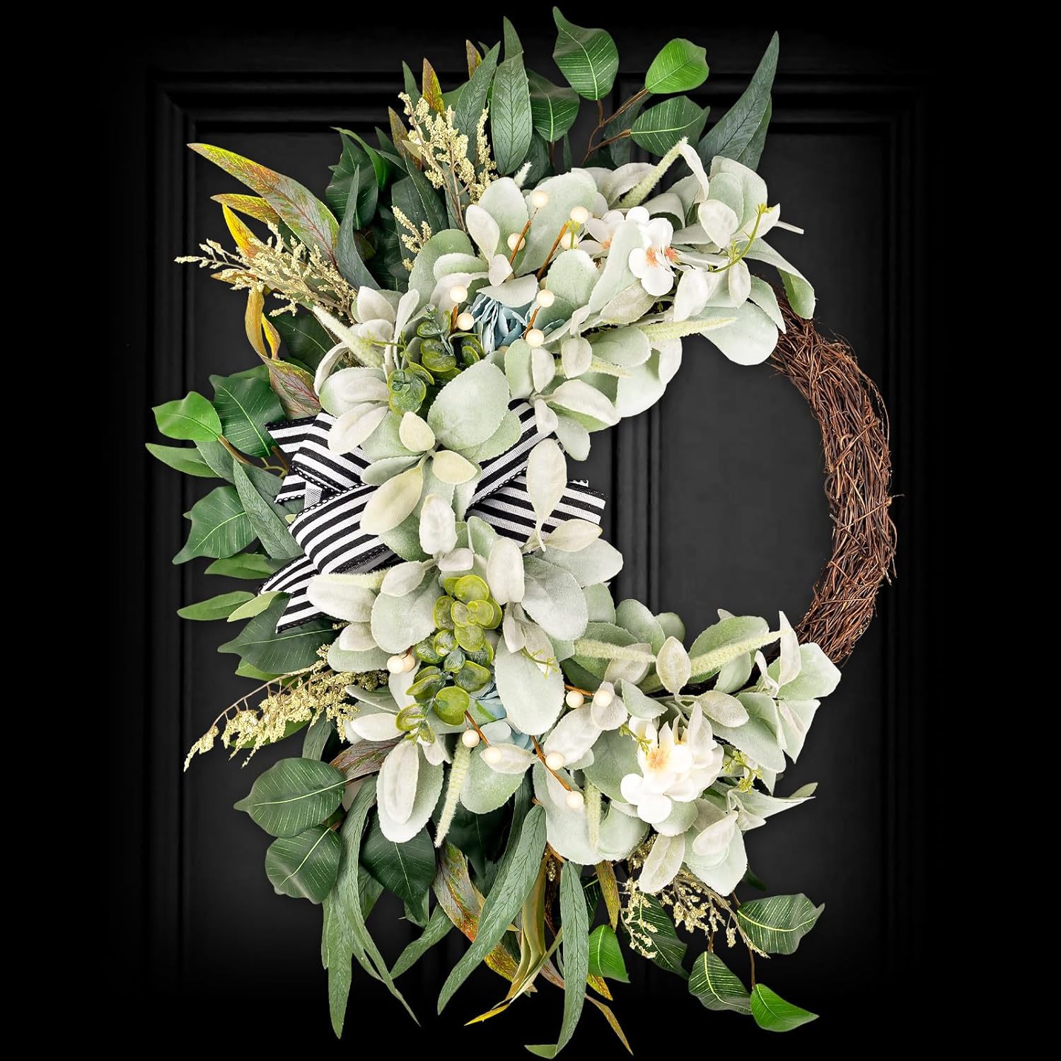 Artificial Lambs Ear Wreath for Front Door Year Round