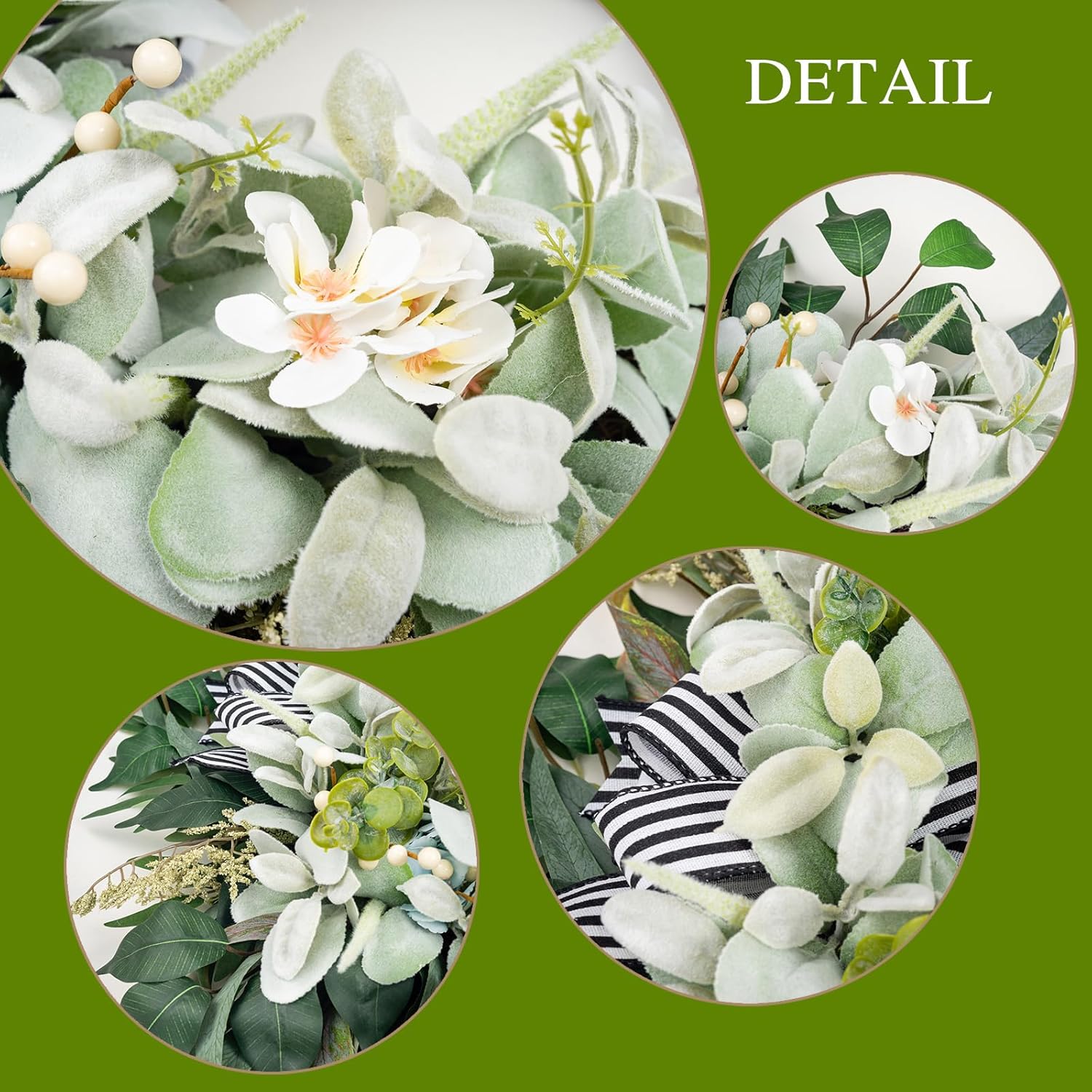 Artificial Lambs Ear Wreath for Front Door Year Round