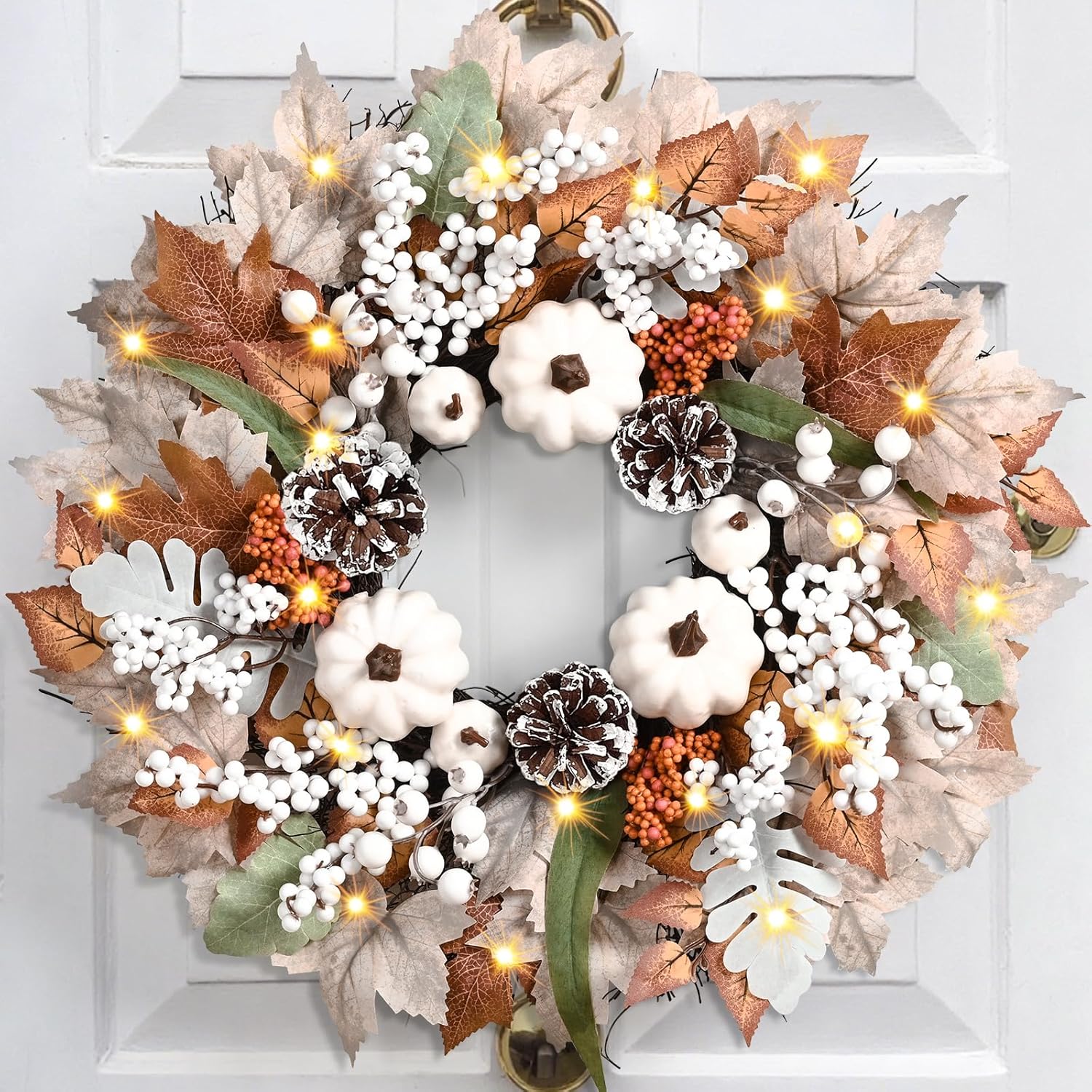 Yastouay 20 Inch Fall Wreath with Lights