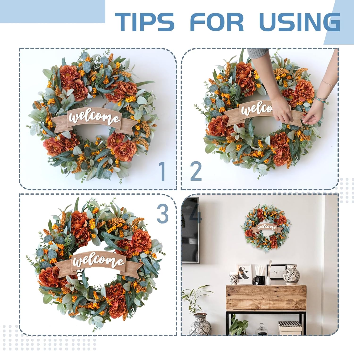 Fall Peony Eucalyptus Wreath for Front Door Decor