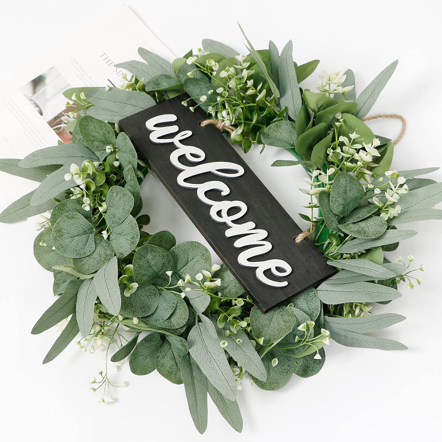 Dremisland 18 Inch Green Eucalyptus Wreath for Front Door