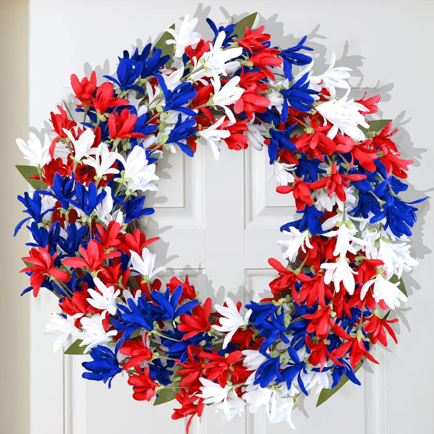 4th of July Wreath with Red White Blue Flowers