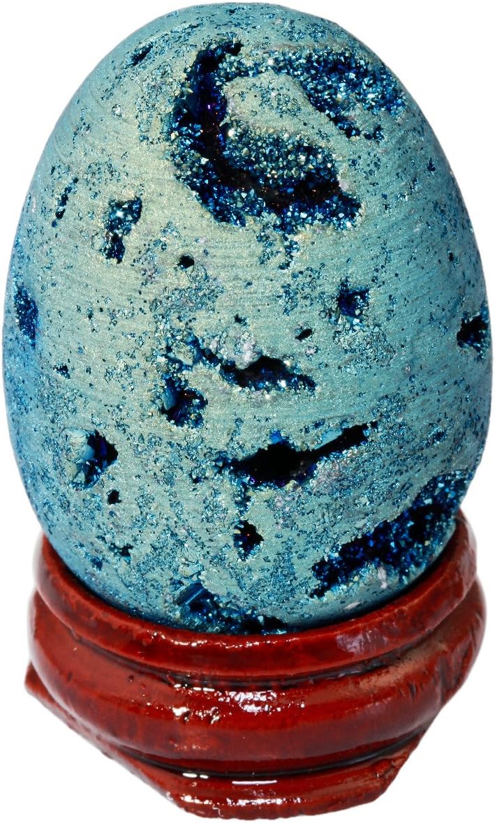 TUMBEELLUWA Druzy Agate Gemstone Titanium Coated Healing Crystal Egg Shape Light Blue