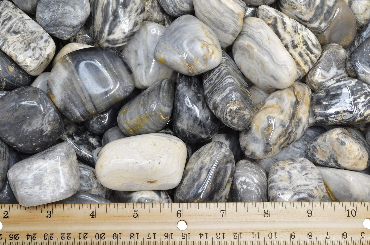 Fantasia 3 lbs Tumbled Black Cream Chert Stones for Fountains