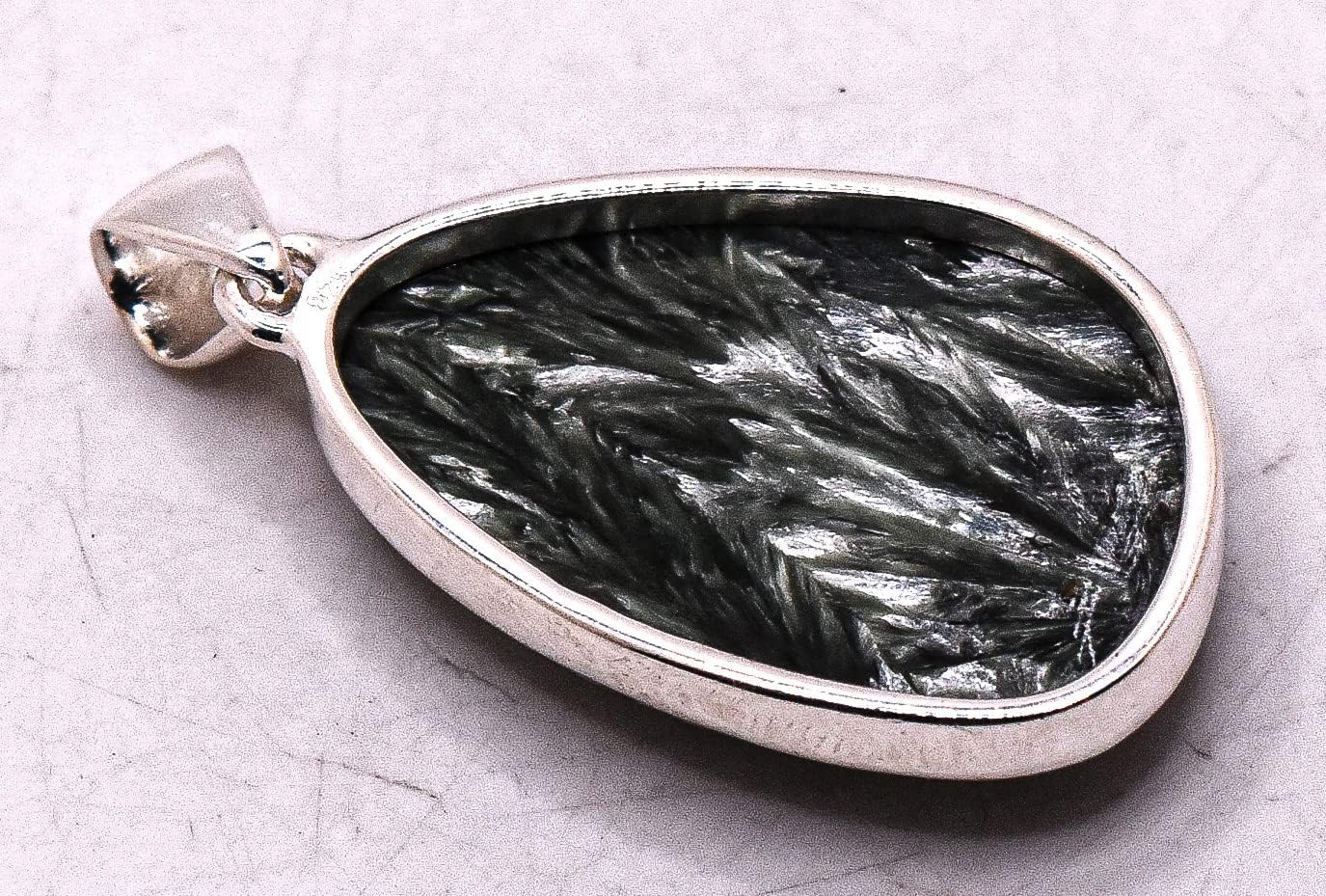 35mm Green Clinochlore Seraphinite Pendant in Sterling Silver