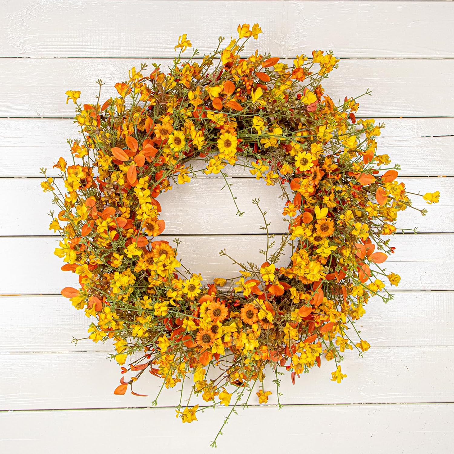 18 Inches Rustic Fall Wreath with Wildflowers and Boxwood