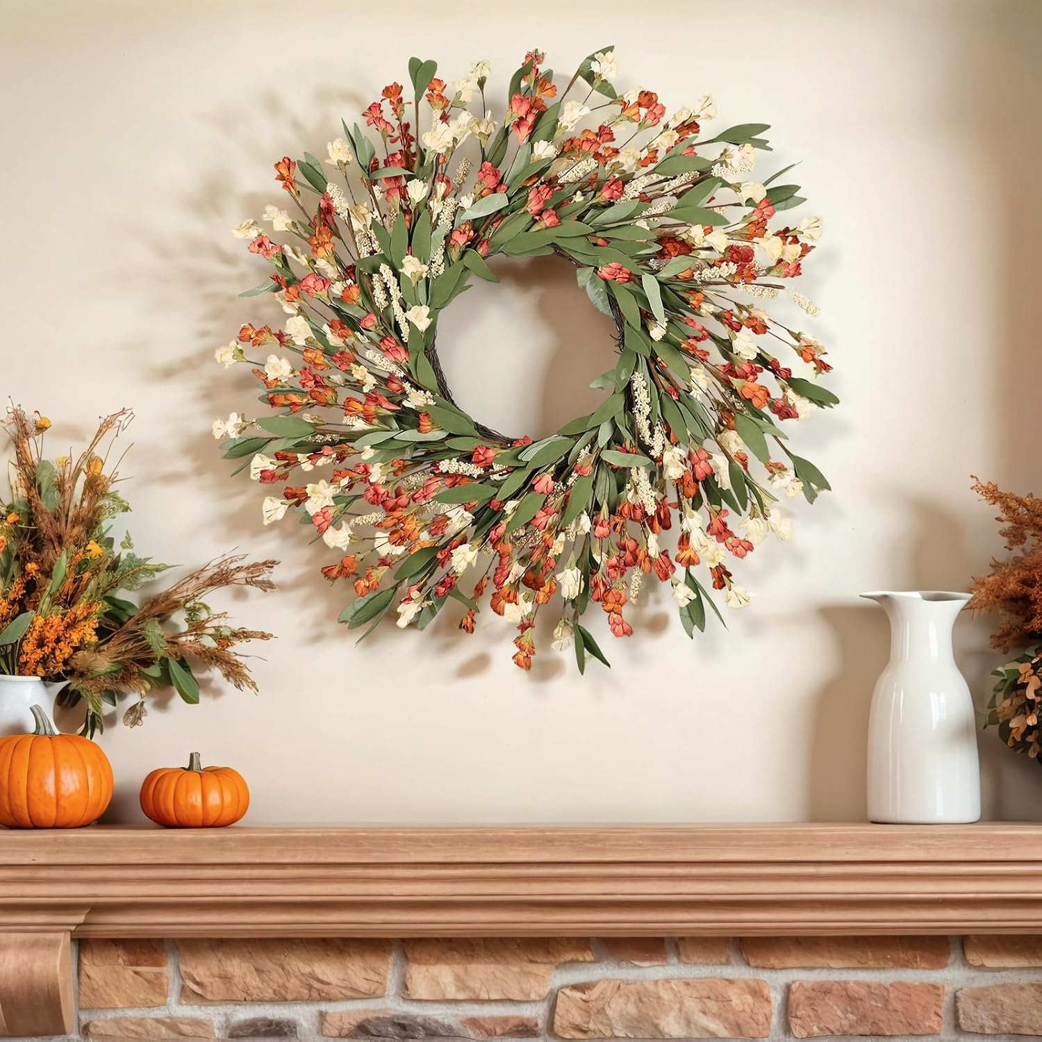 24 Inch Fall Wreath for Front Door and Outdoor