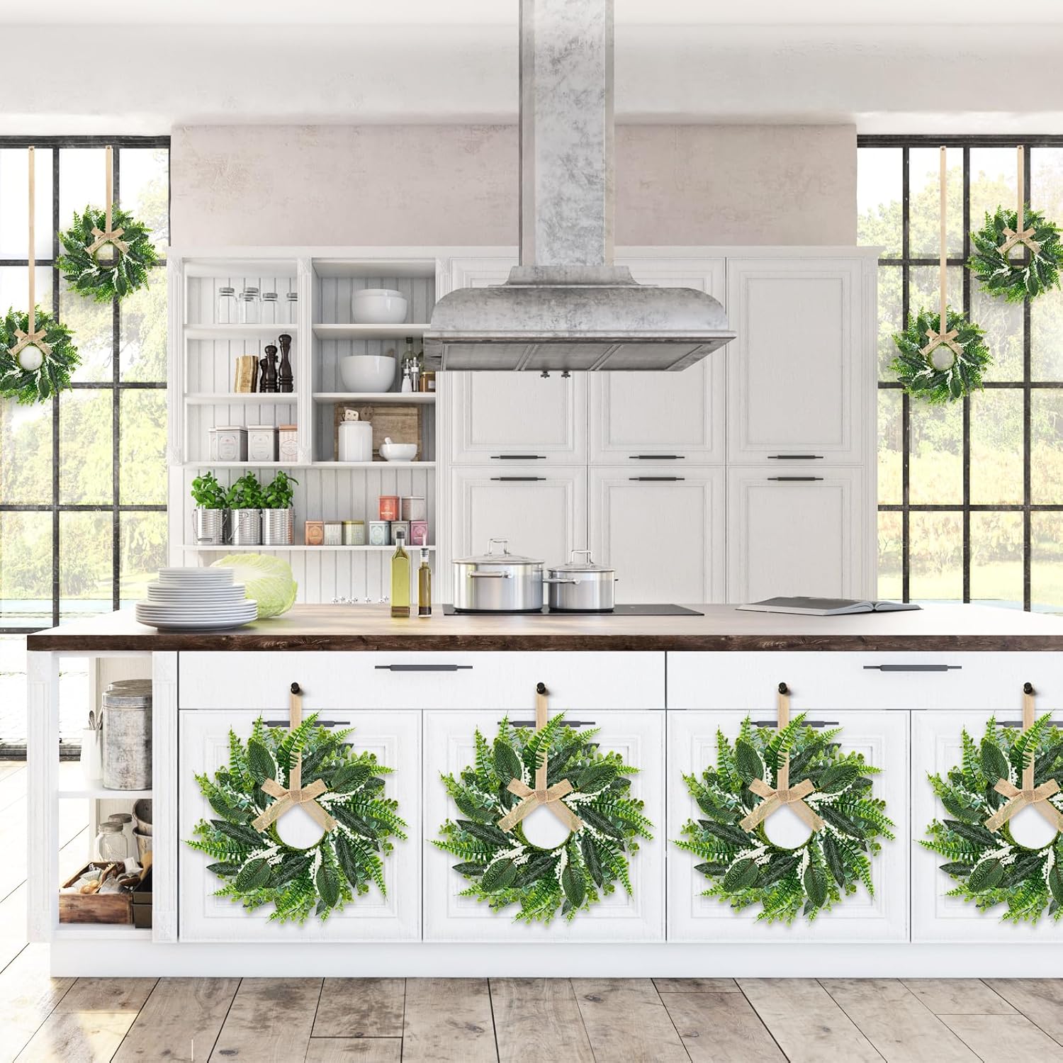 4pcs 9 Mini Eucalyptus Wreaths for Cabinet Decor