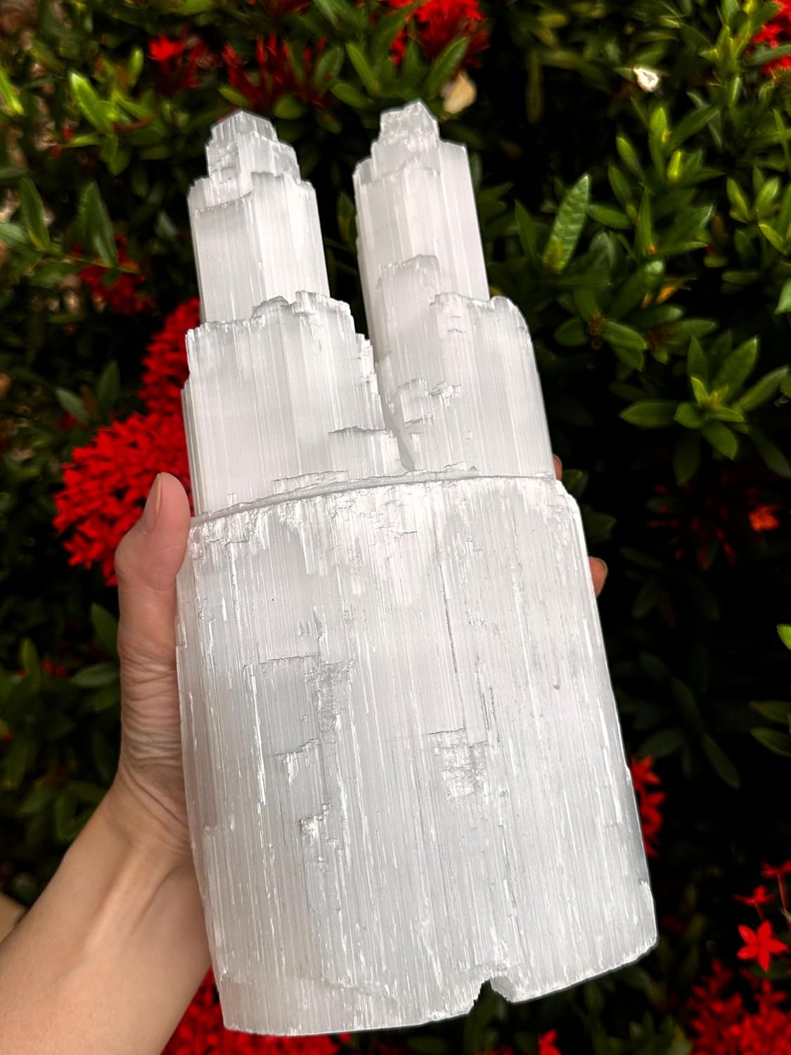 Gaf Treasures Selenite Twin Skyscraper Lamp