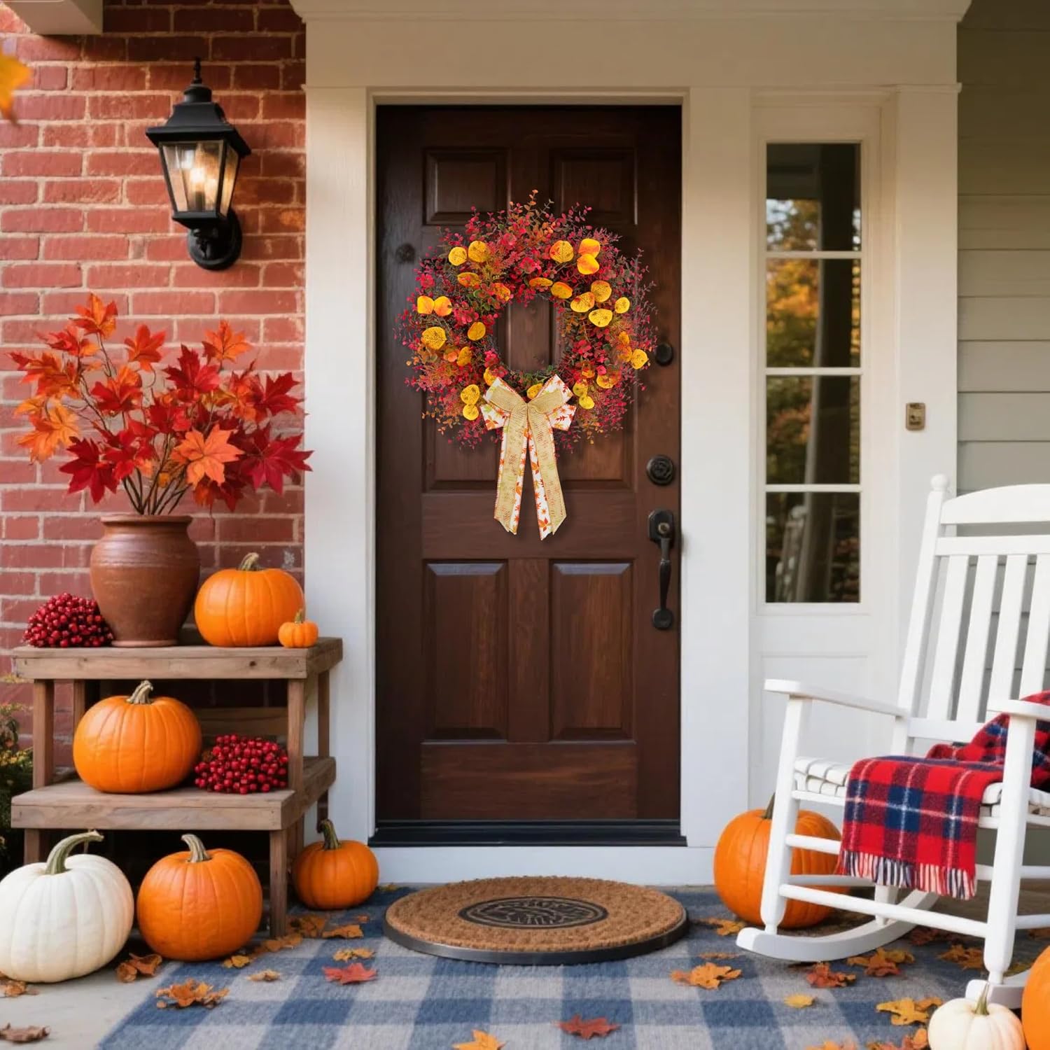 CYANBLOOM 24 Inch Fall Wreath with Maple Bow
