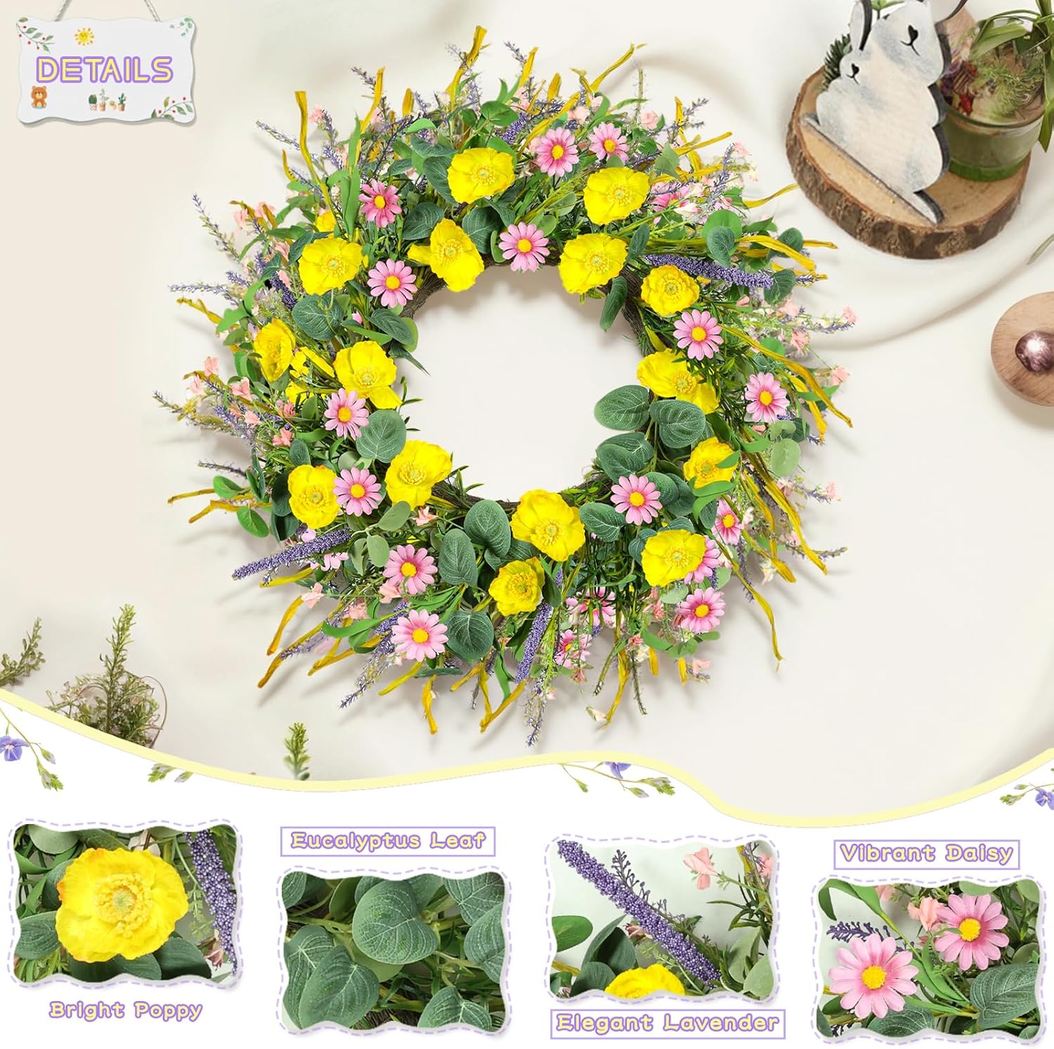 Zmtyykh 24 Inch Summer Wreath Door Decor