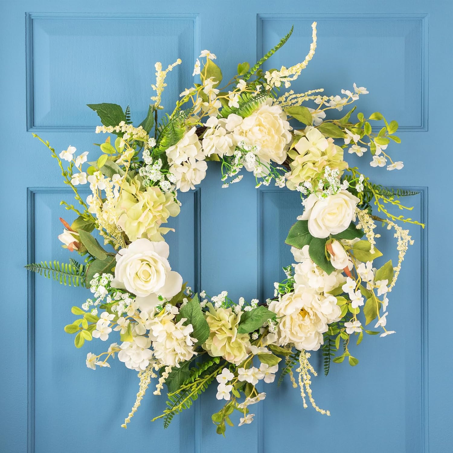 Northlight Peony and Rose Artificial Spring Wreath 24 White Green