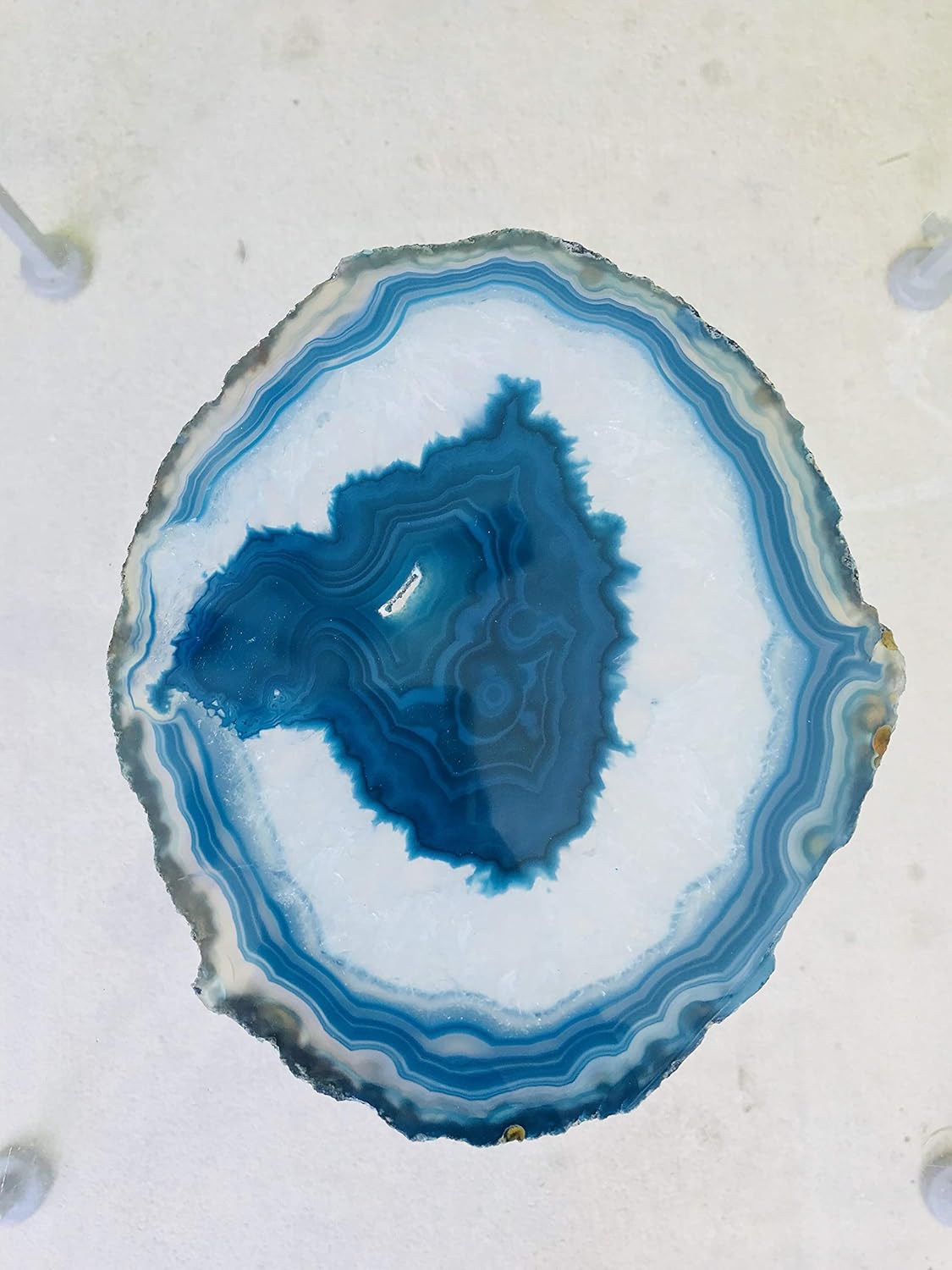 Brazilian Agate Geode Slice 8-10 Inch Teal with Hanging Hardware