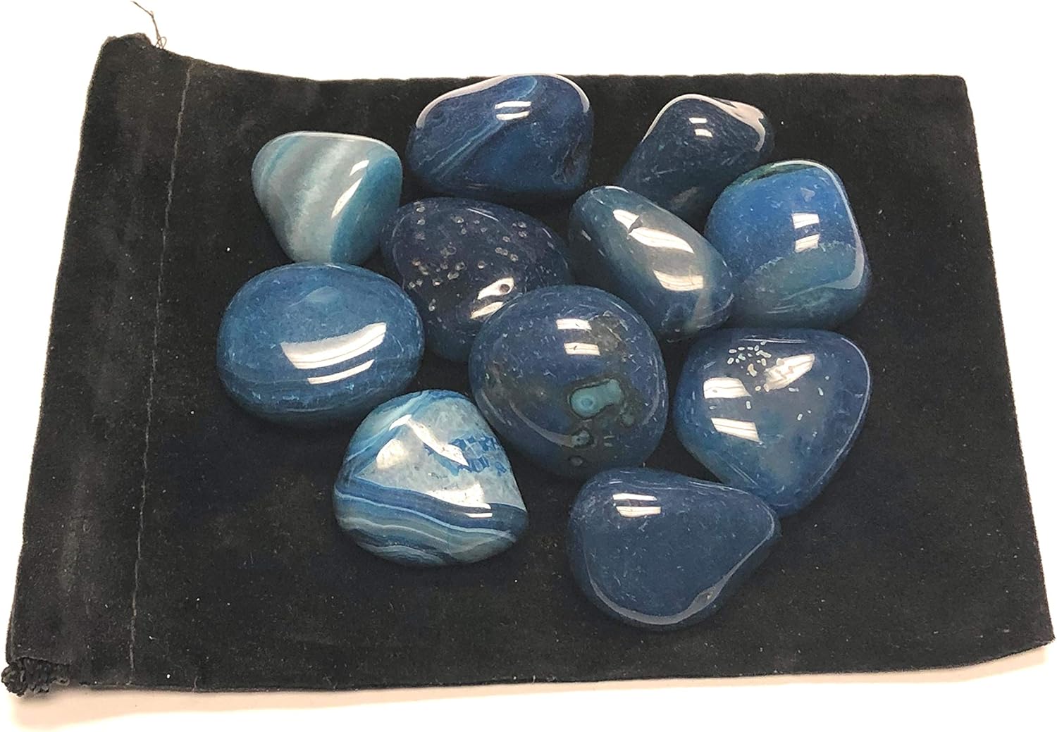 Tumbled Dyed Agate Stones with Velvet Bag - 1 Inch Blue