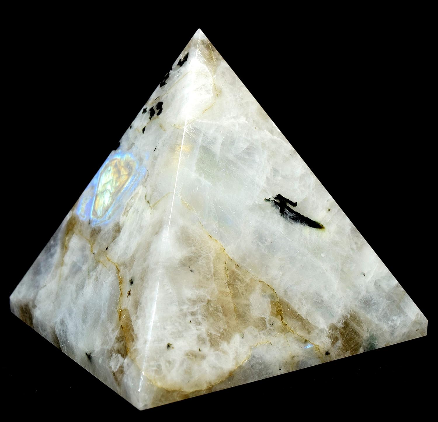 HC Set 79mm Rainbow Moonstone Pyramid Clear Quartz Cabochon