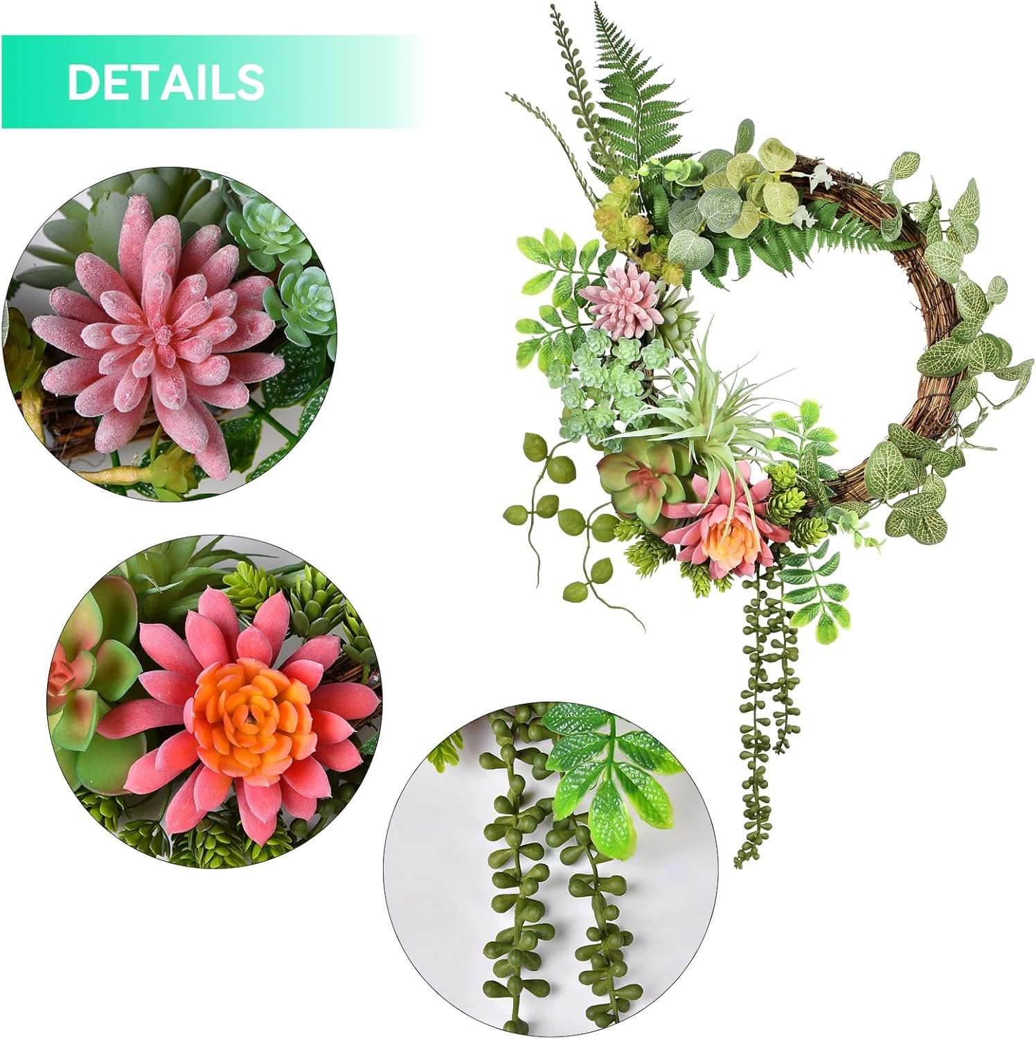 Beinhome 16 Inch Artificial Succulent Wreath