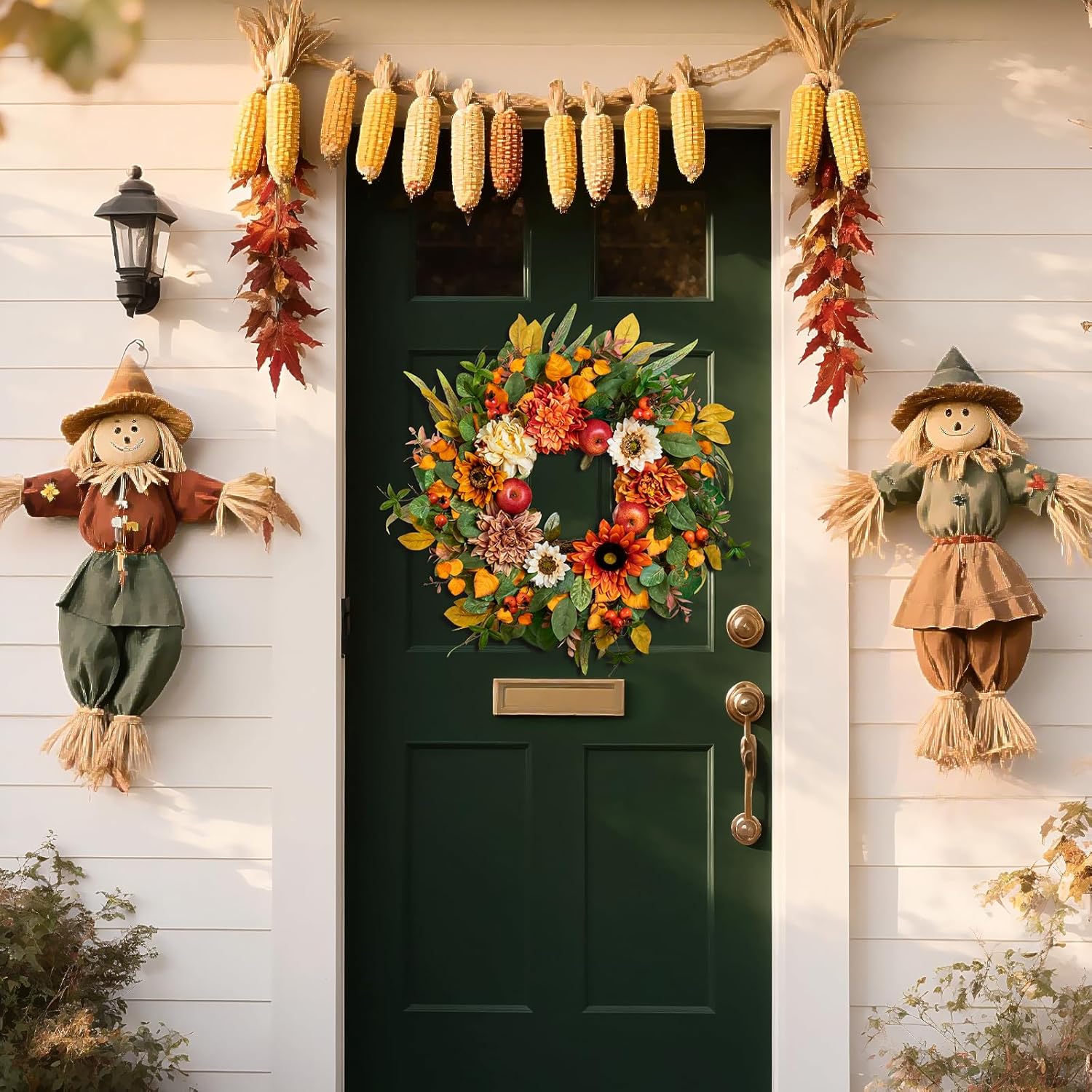 24 Inch Fall Wreath with Artificial Apples Dahlias and Sunflowers