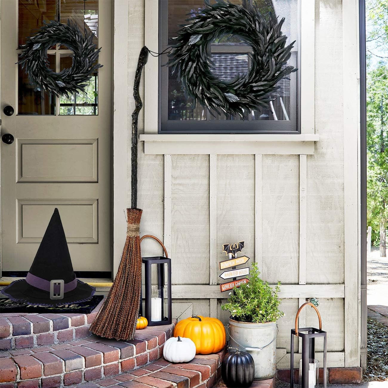 MOVINPE Black Feather Wreath - Halloween Decor