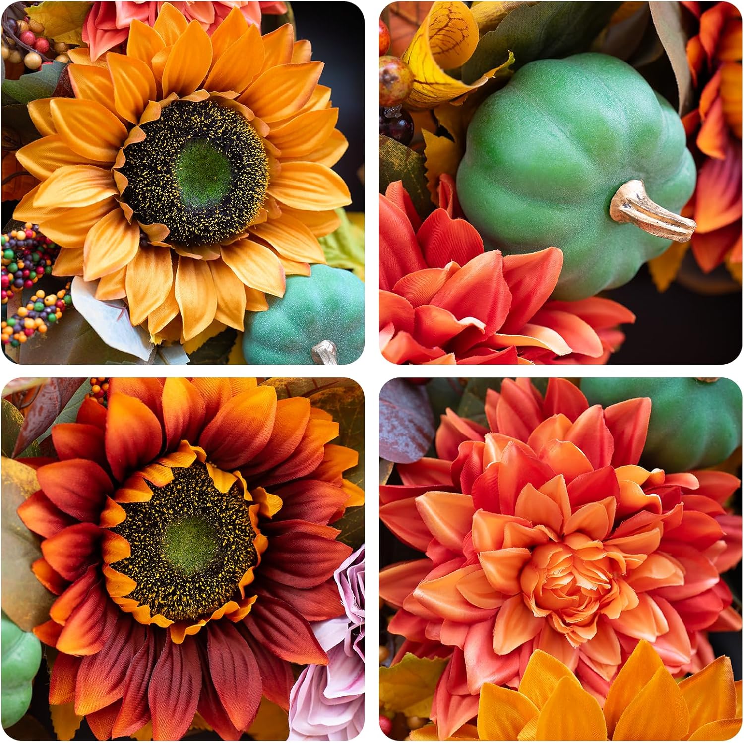 24 Inch Autumn Front Door Wreath with Pumpkins and Fall Leaves