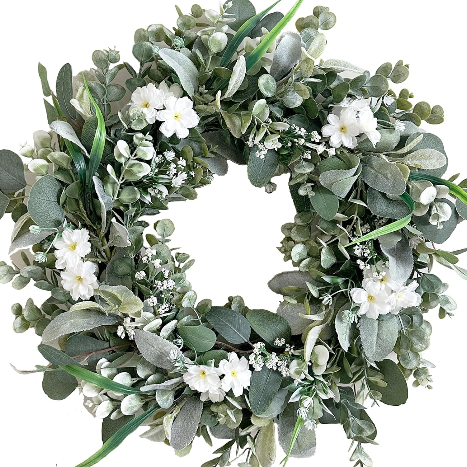 24 Inch Spring Lamb Ear Green Wreath for Front Door