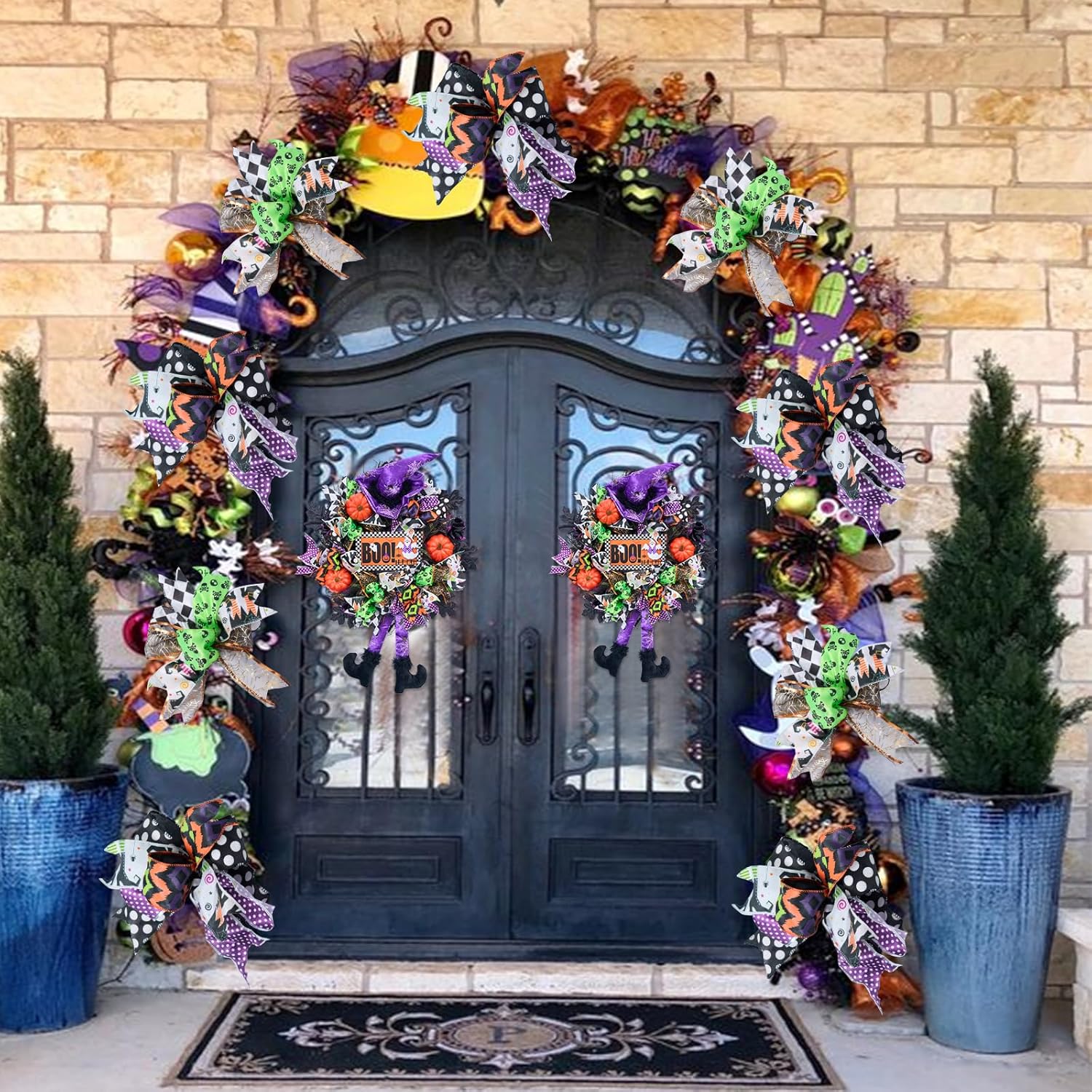 20 Inch Halloween Wreath with Witch Legs and Pumpkins