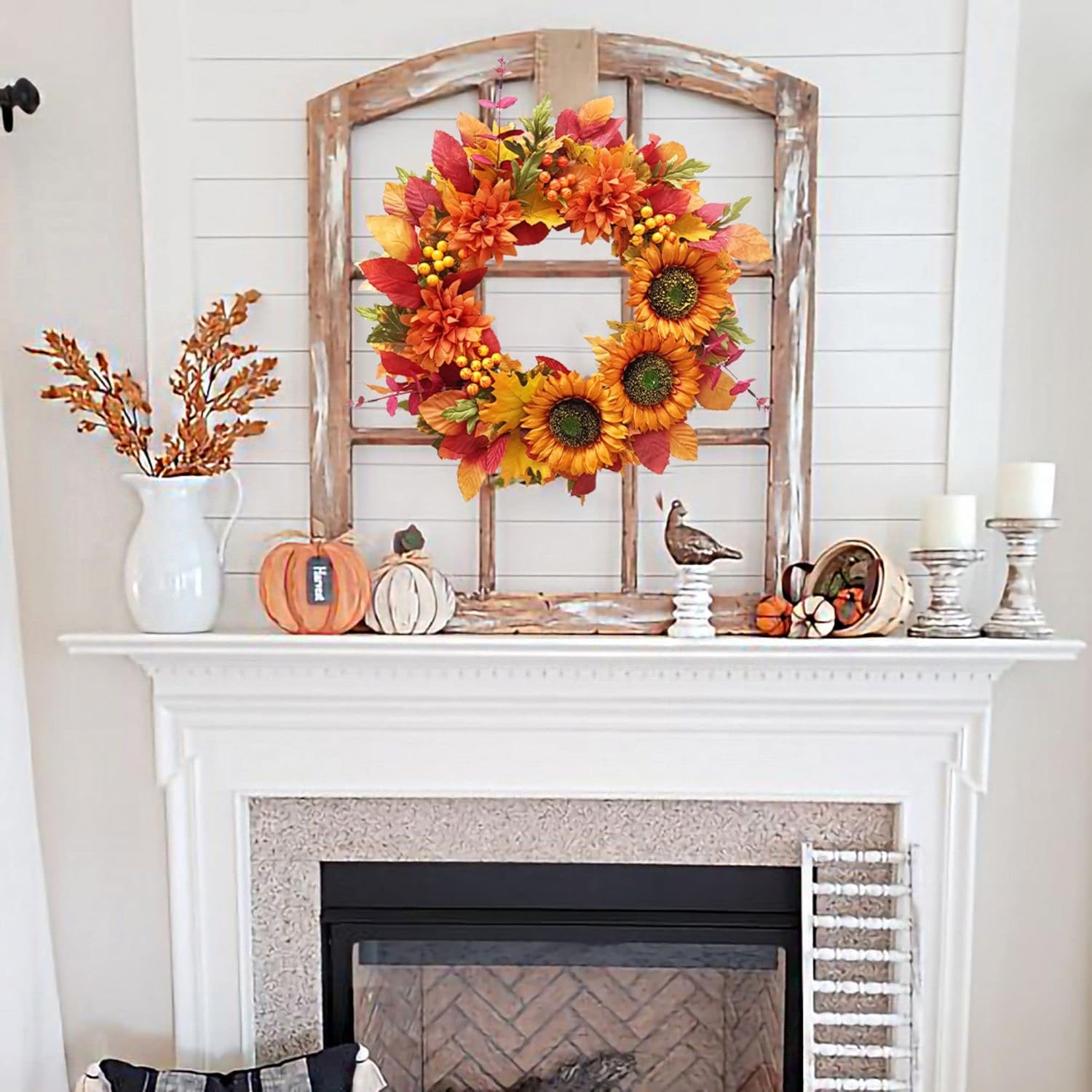 20 Inch Sunflower Wreath Fall Door Decor